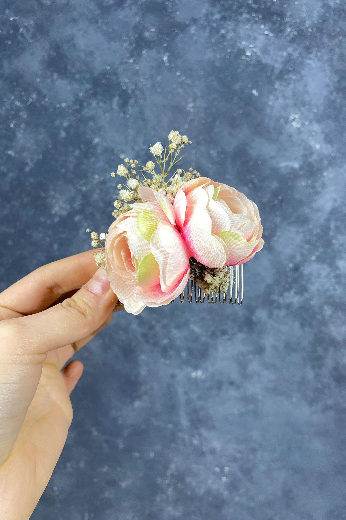 Şakayık Çiçekli Cipsolu Taraklı Saç Tokası