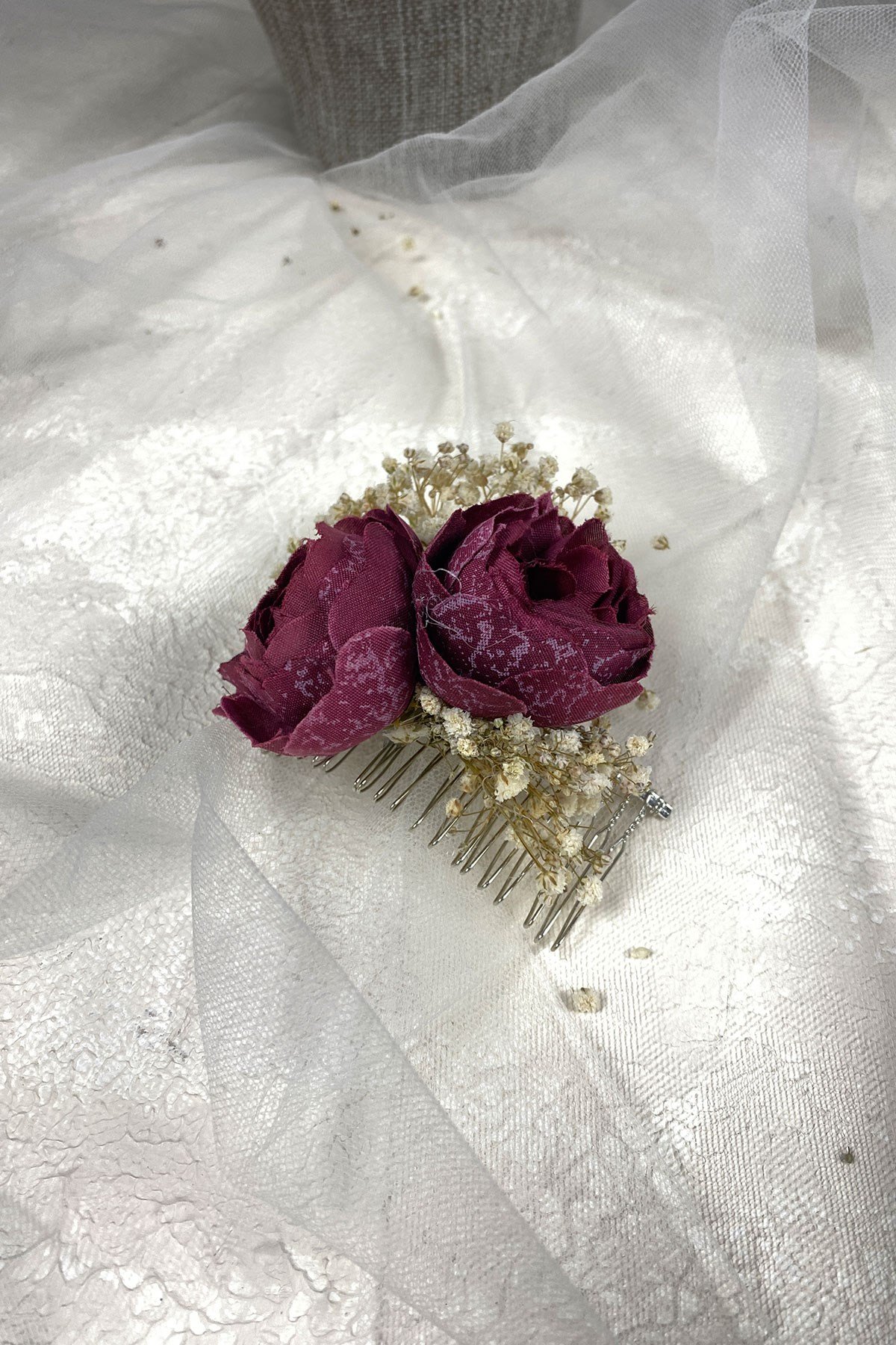 Şakayık Çiçekli Cipsolu Taraklı Saç Tokası