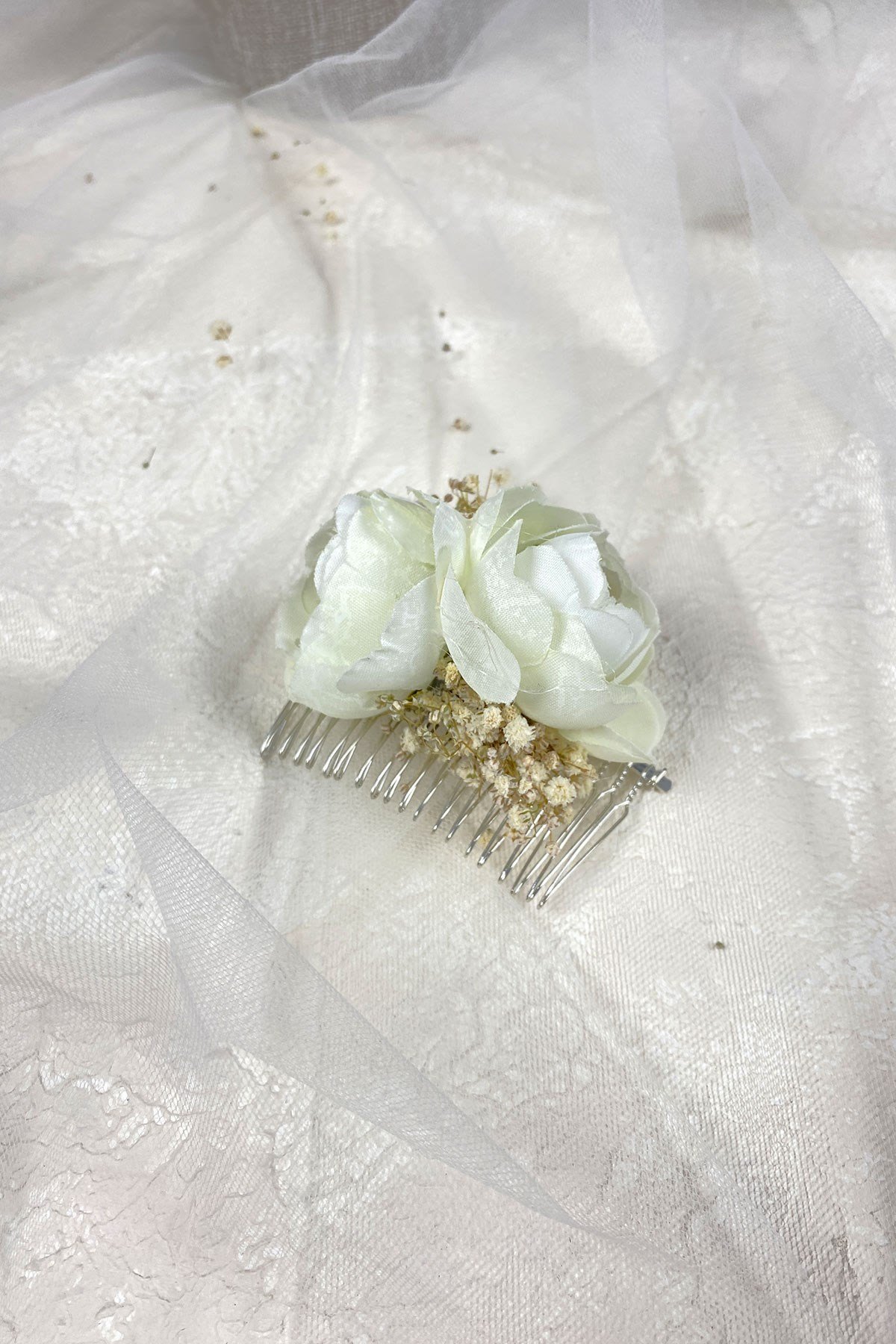 Şakayık Çiçekli Cipsolu Taraklı Saç Tokası