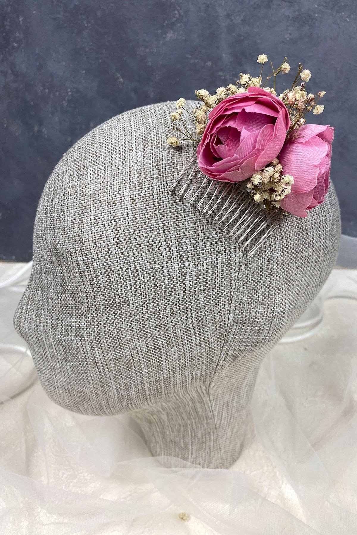 Şakayık Çiçekli Cipsolu Taraklı Saç Tokası