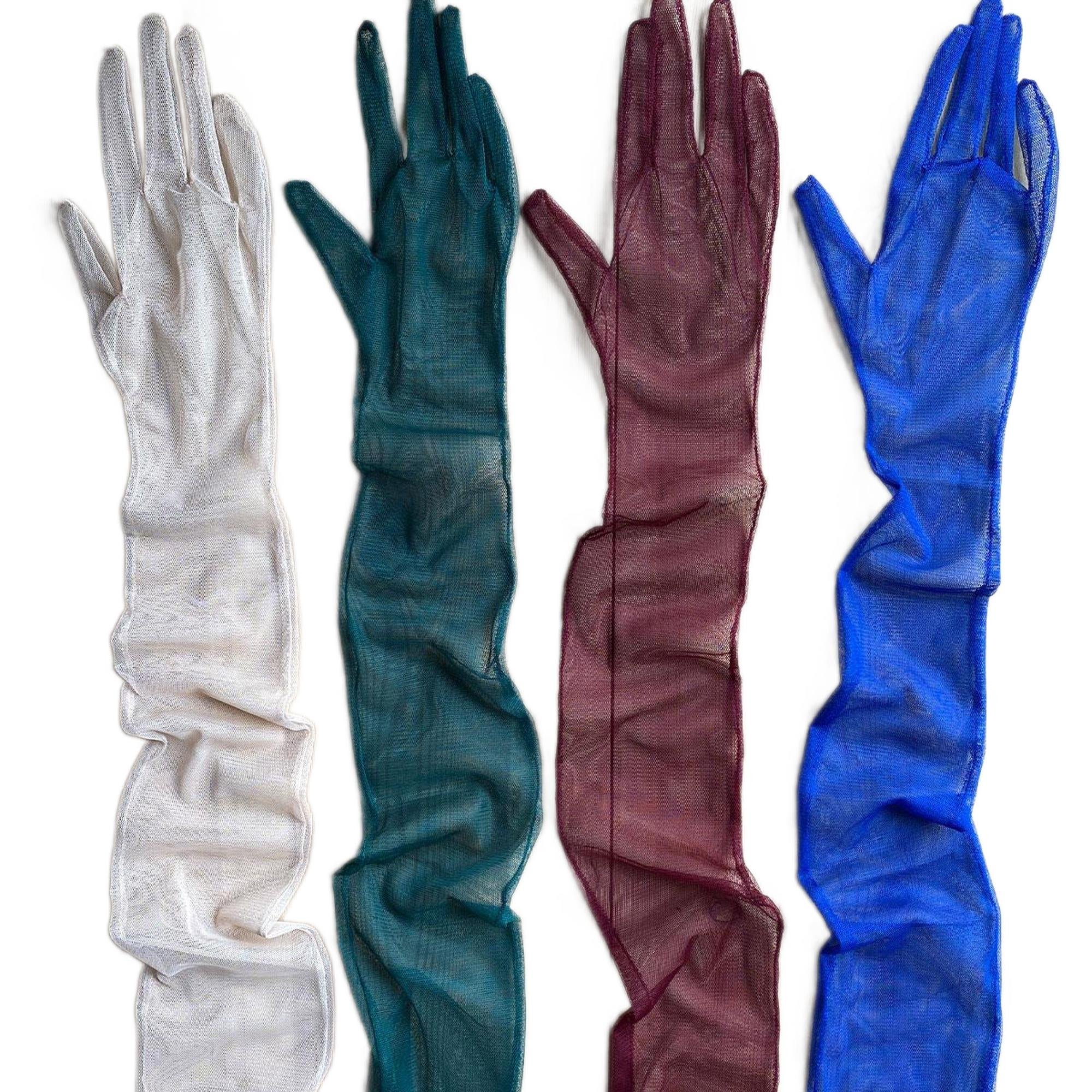 Saks Mavi Uzun Şık Gelin Eldiveni Tül Eldiven Nikah/Düğün/Parti Eldiveni