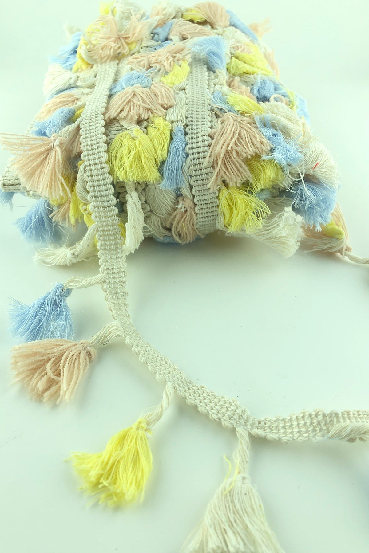 Sarı Bej Mavi Pamuklu Saçak Püskül