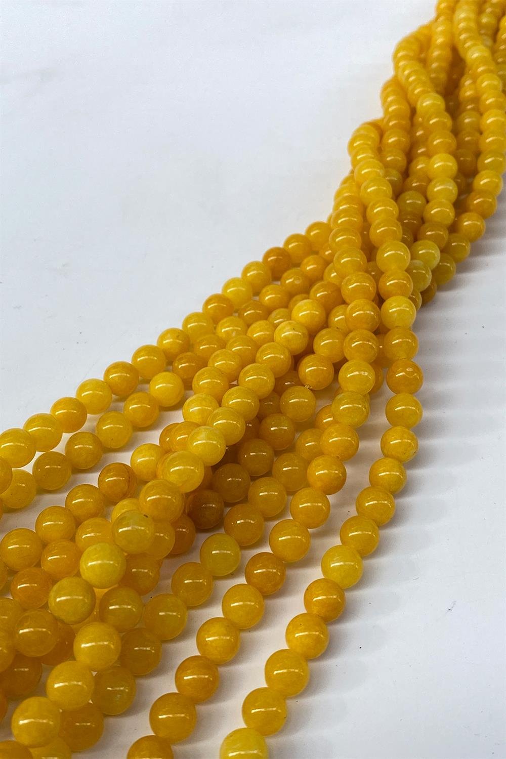 Sarı Ceyt Doğal Taş Dizi Küre Kesim 8 mm