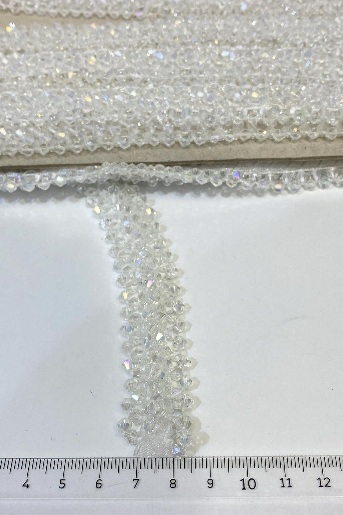 Şeffaf Geniş Kristal Boncuklu İşlemeli Şerit