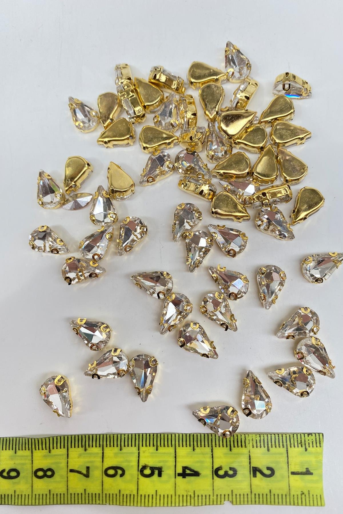 Şeffaf Gold Gold Zeminli Dikme Parlak Cam Damla Boncuk 10 Adet