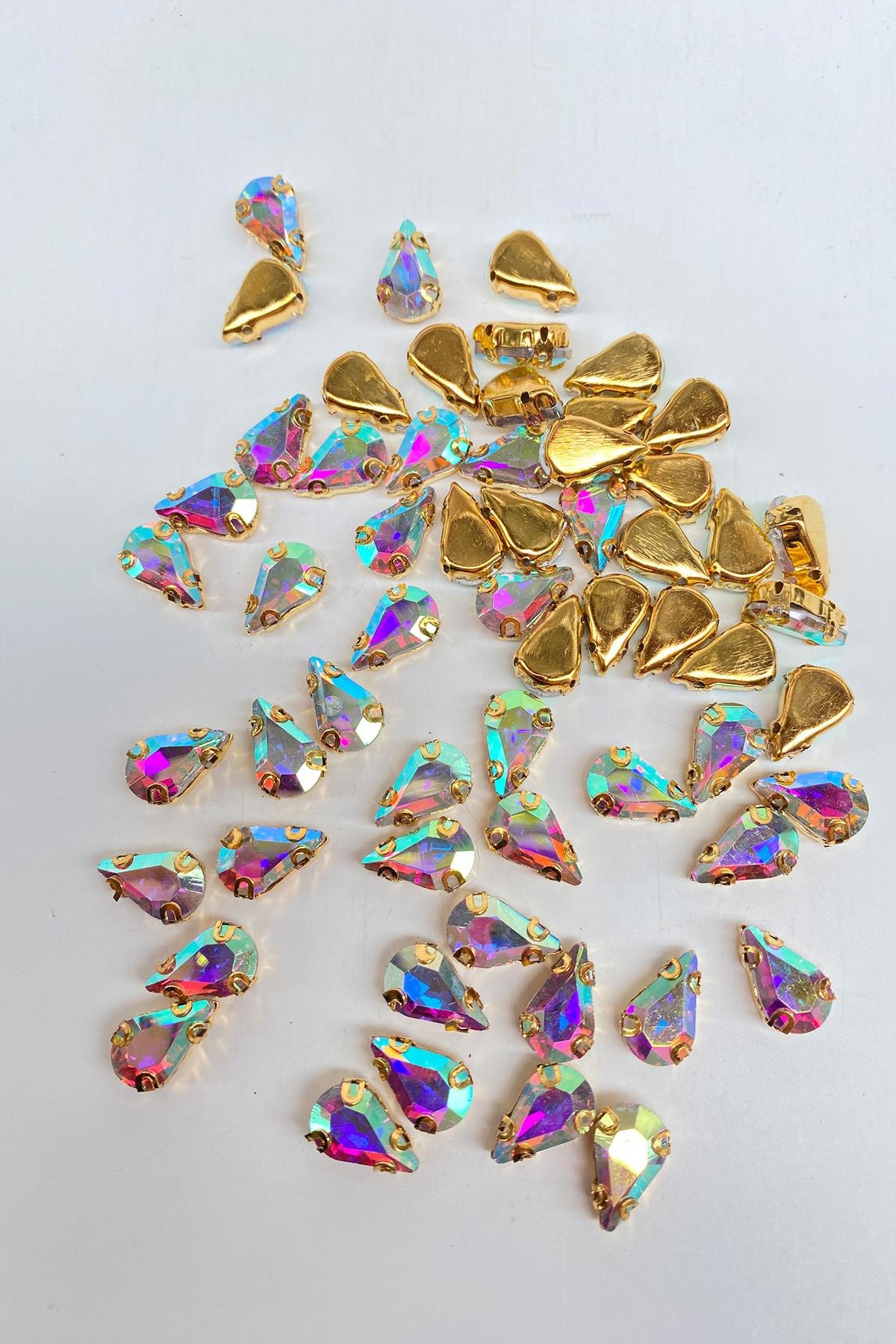 Şeffaf Janjanlı Gold Zeminli Dikme Parlak Cam Damla Boncuk 10 Adet