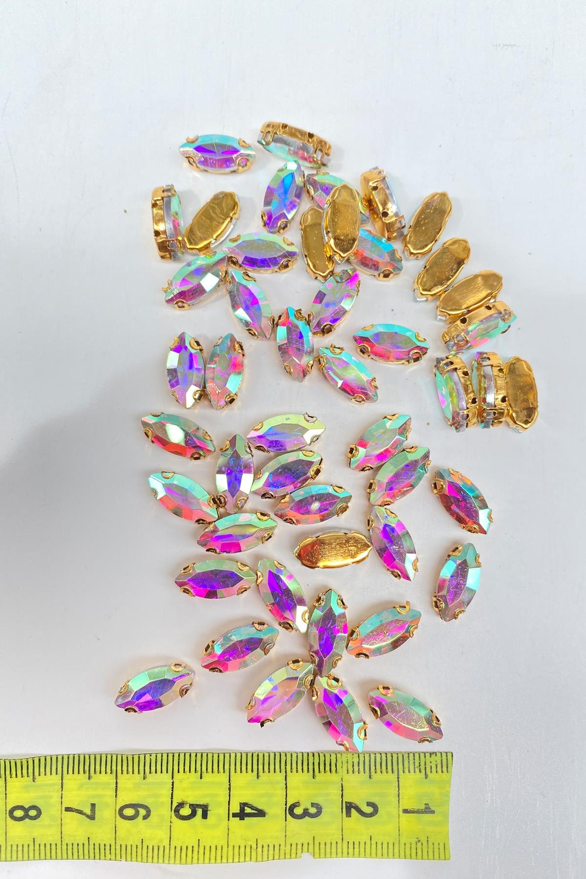 Şeffaf JanjanlıGold Zeminli Dikme Parlak Cam Mekik Boncuk 10 Adet