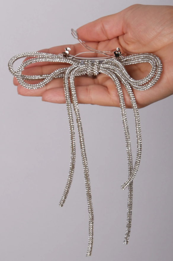 Seyran Taşlı Otomatik Fiyonk Toka Saç Aksesuarı Beyaz