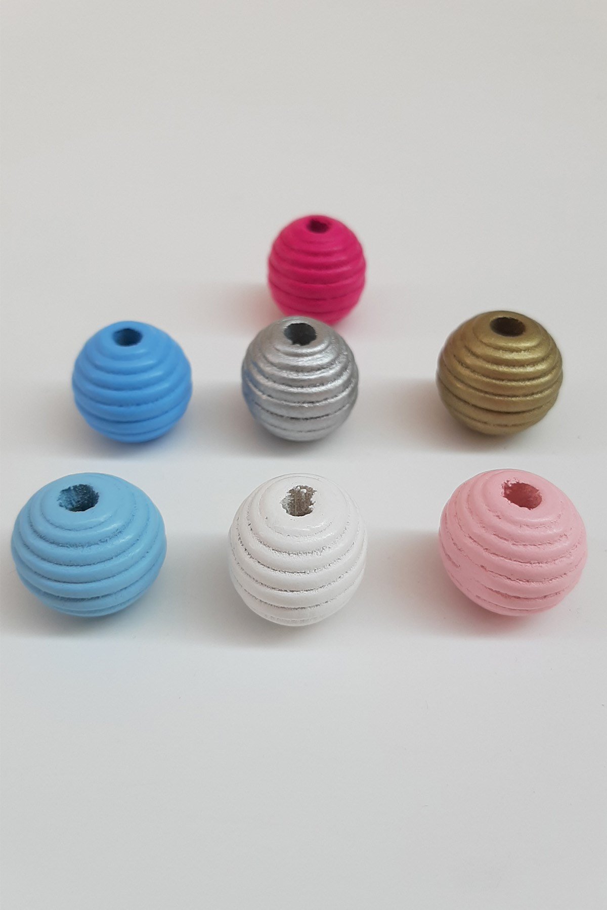 Silindir Çizgili Renkli Ahşap Boncuk