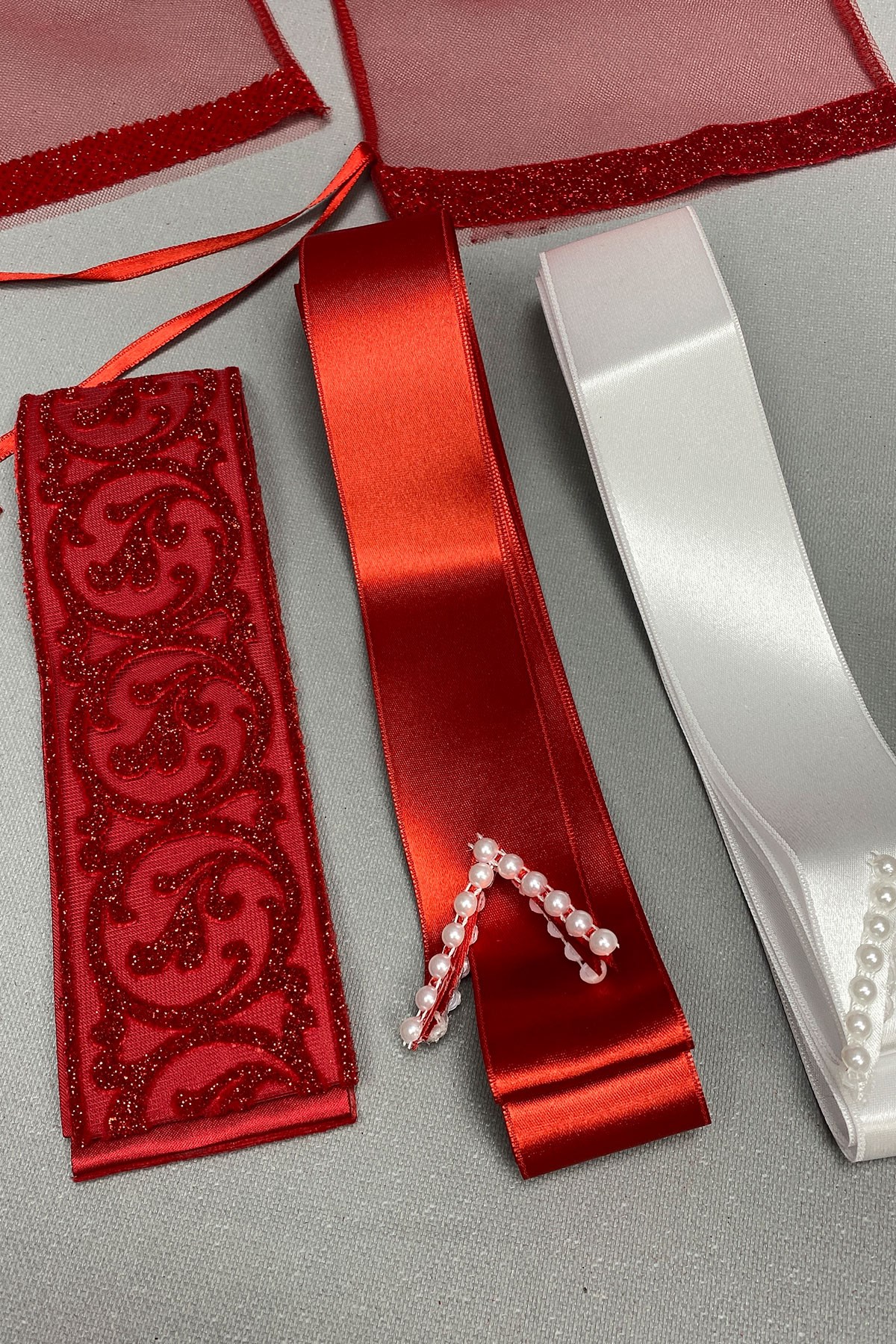 Simli Gelin Duvağı Nakışlı Damat Örtüsü Takı Kurdele Seti