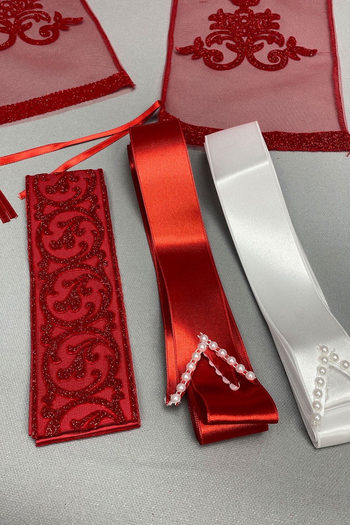 Simli Gelin Duvağı Sim Nakışlı Damat Örtüsü Takı Kurdele Seti