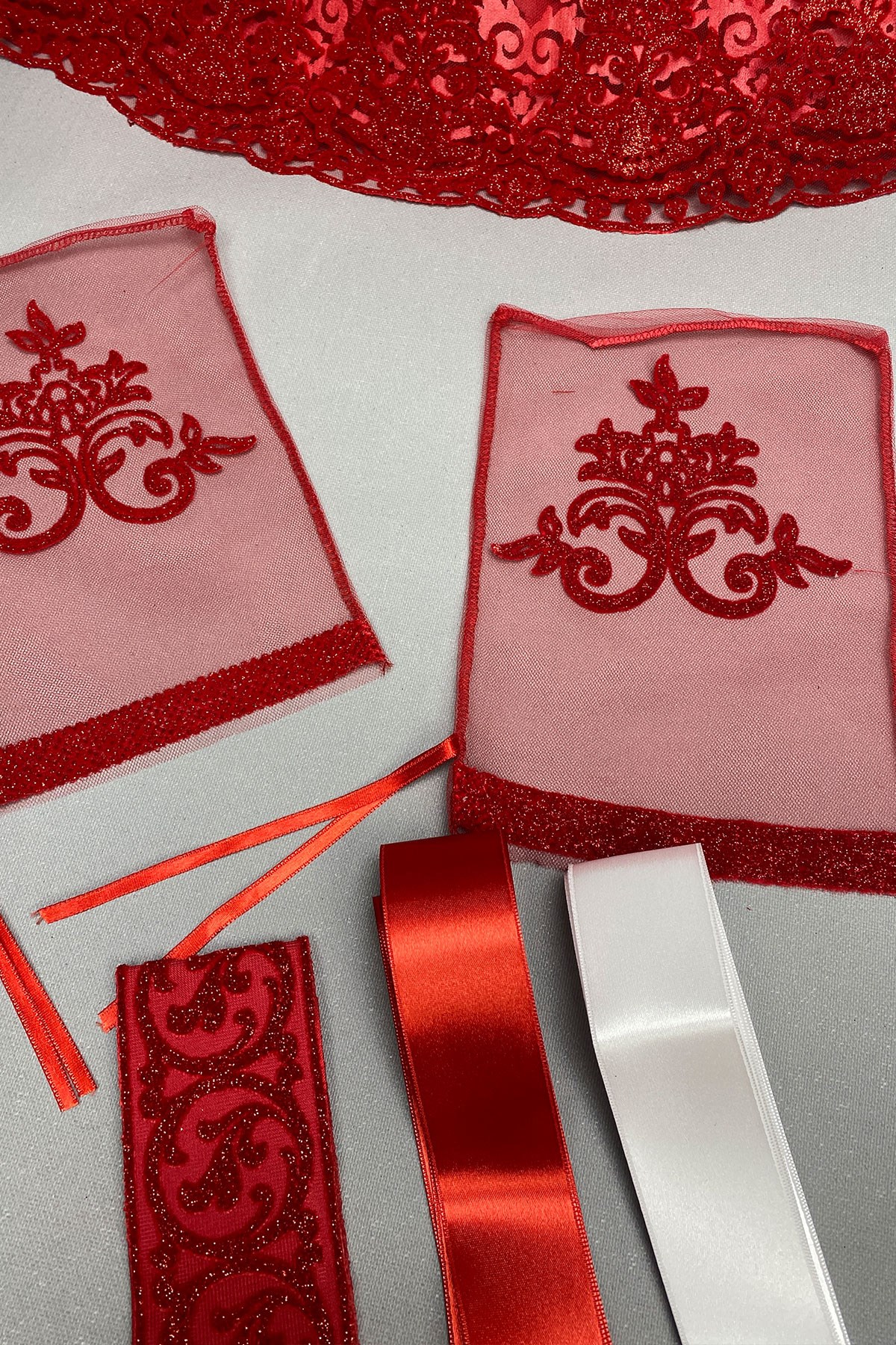 Simli Gelin Duvağı Sim Nakışlı Damat Örtüsü Takı Kurdele Seti