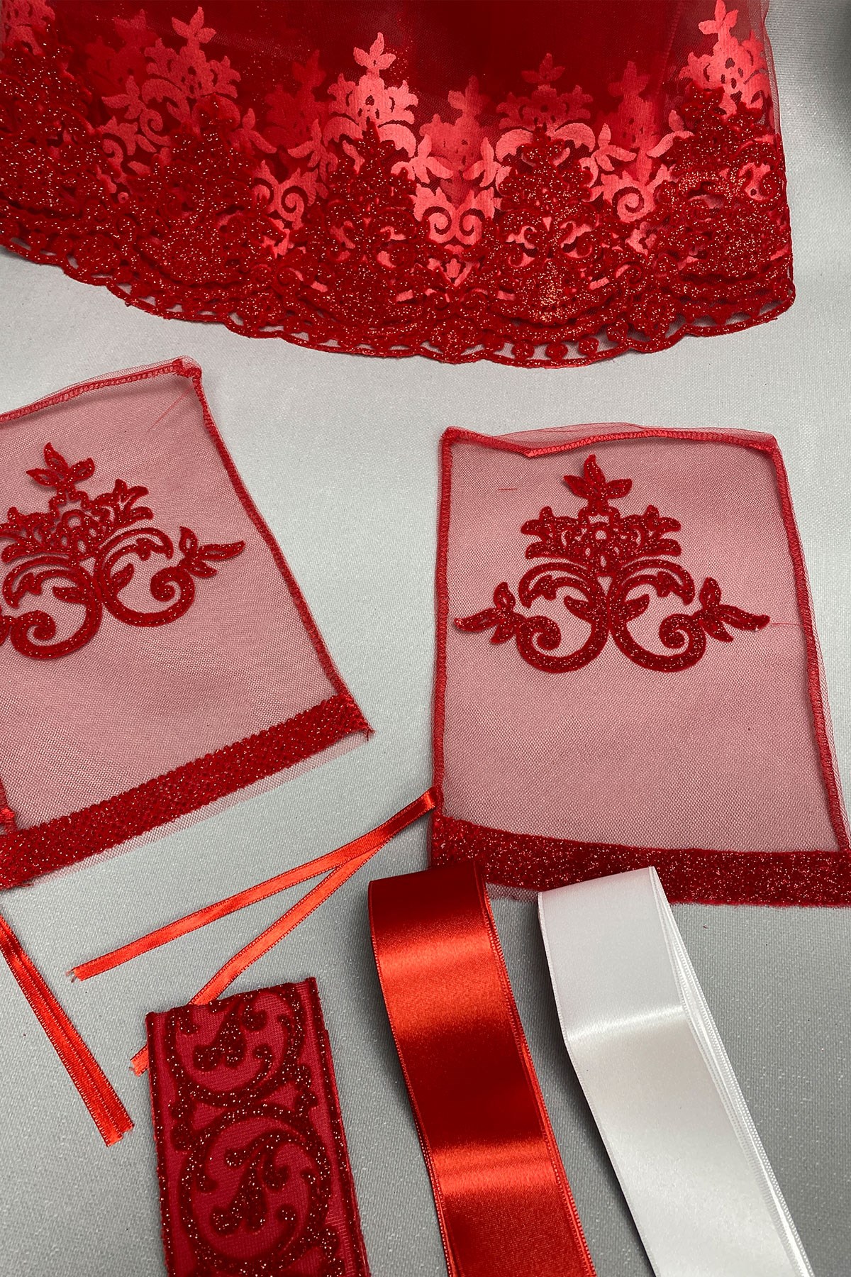 Simli Gelin Duvağı ve Biyeli Damat Örtüsü Takı Kurdele Seti