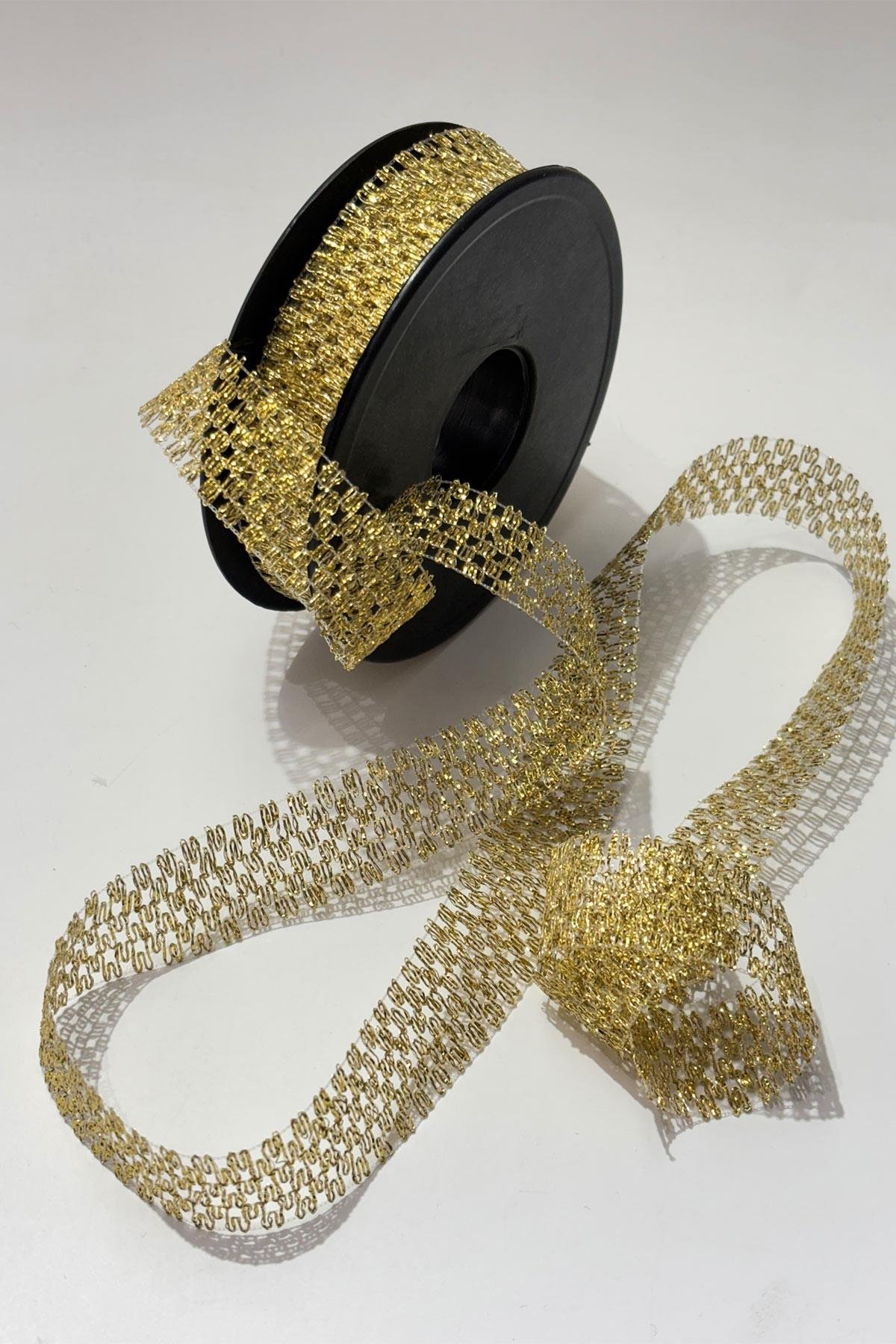 Simli Gold Şerit Kurdele Bohça Süsleme 2,5 cm 20 Metre