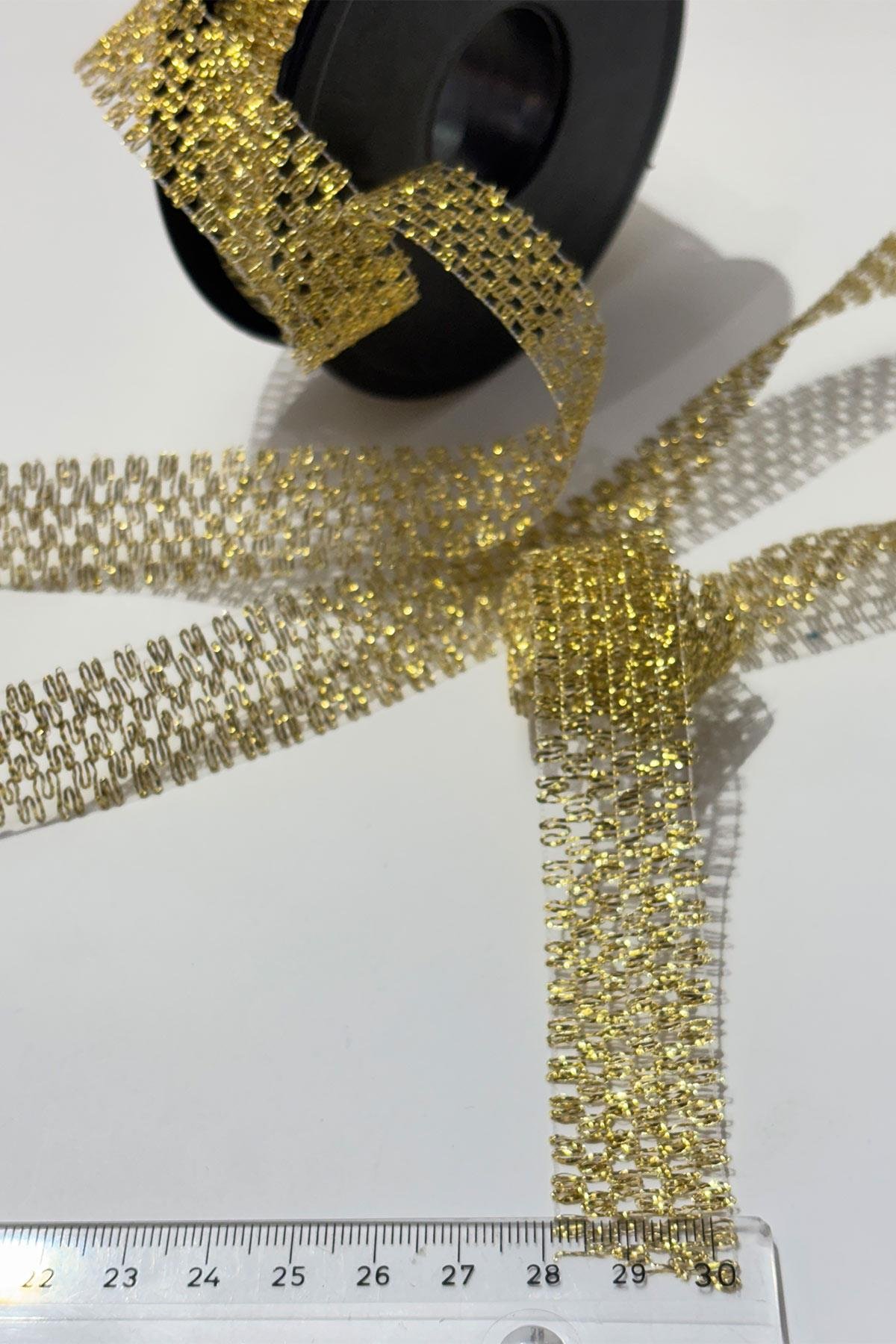 Simli Gold Şerit Kurdele Bohça Süsleme 2,5 cm 20 Metre