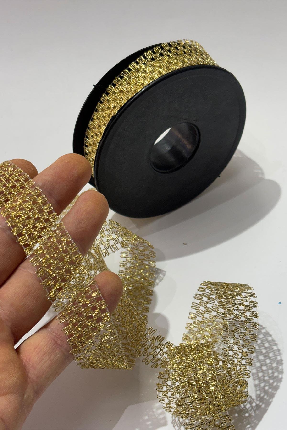 Simli Gold Şerit Kurdele Bohça Süsleme 2,5 cm 20 Metre