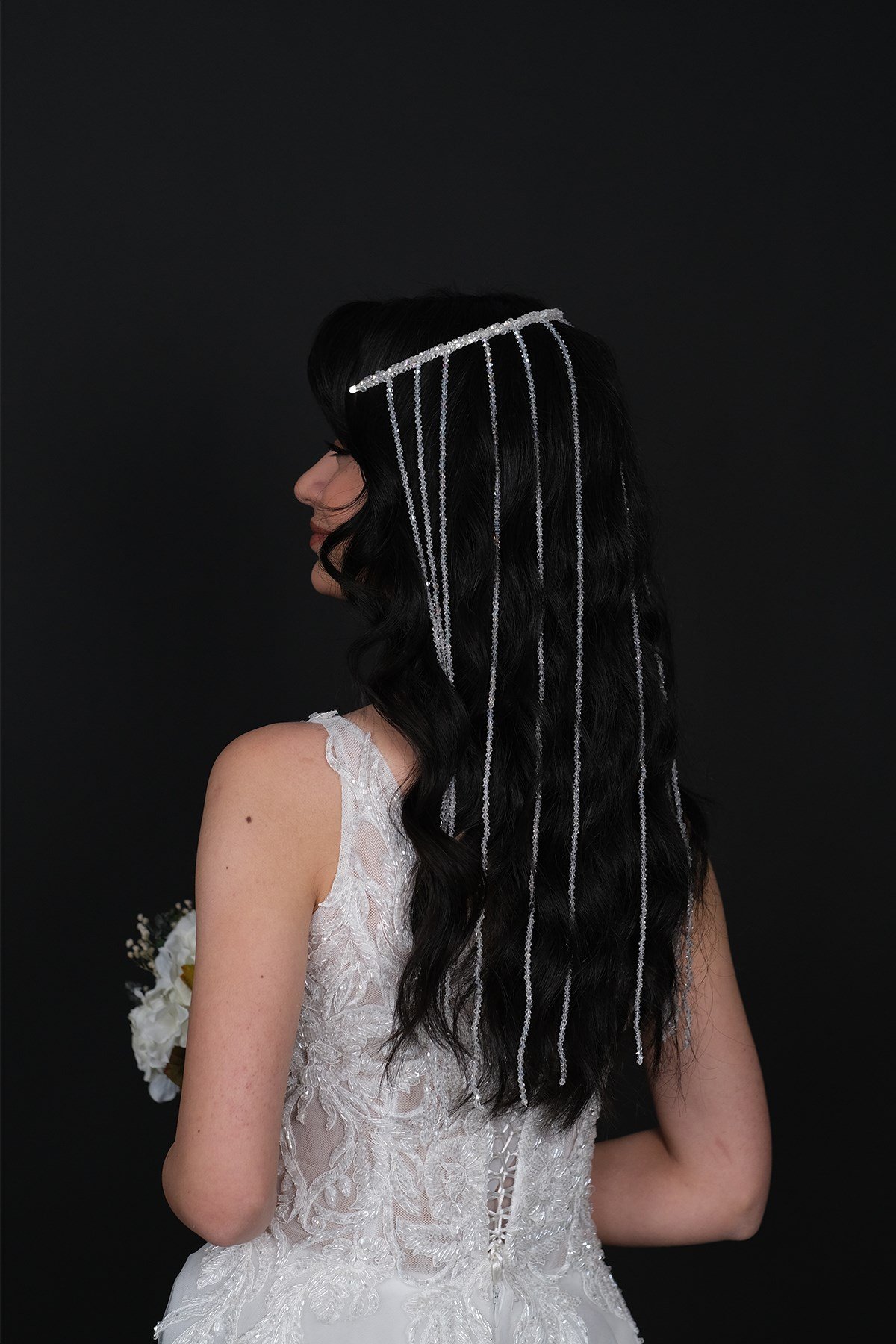 Sıralı Kristal Boncuklu Gelin Saç Aksesuarı