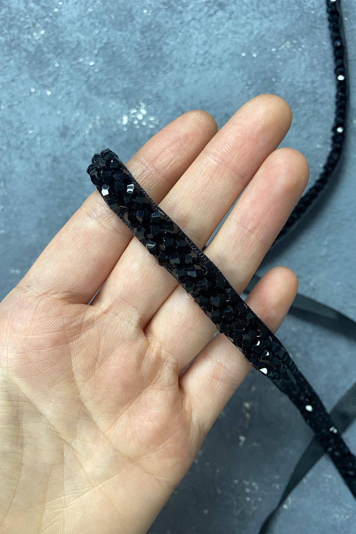 Siyah Boncuk İşlemeli Elbise Kemeri Bel Aksesuarı