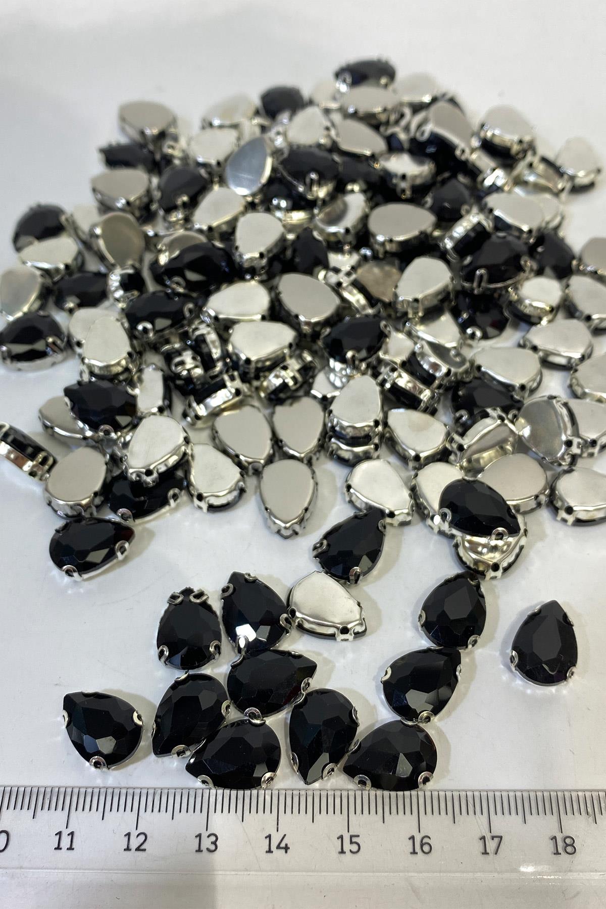 Siyah Damla Metal Kasalı Beyoğlu Taşı Dikme Cam Boncuk 5 Adet