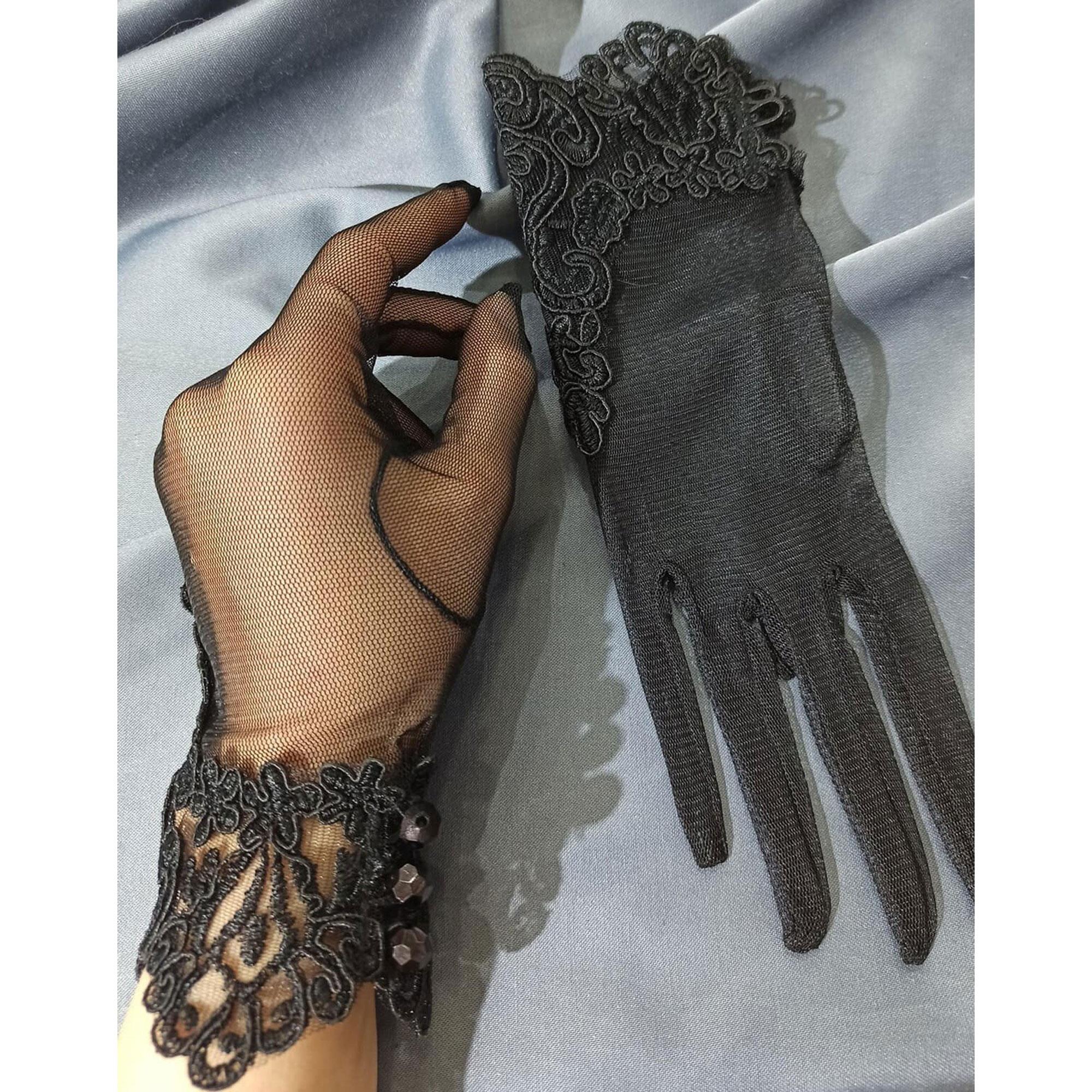 Siyah Desen Dantelli Eldiven