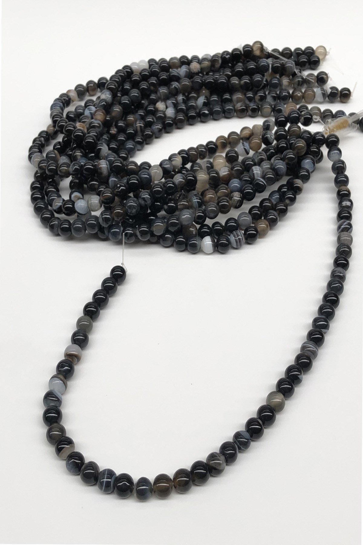 Siyah Desenli Akik Doğal taş Boncuk 8 mm