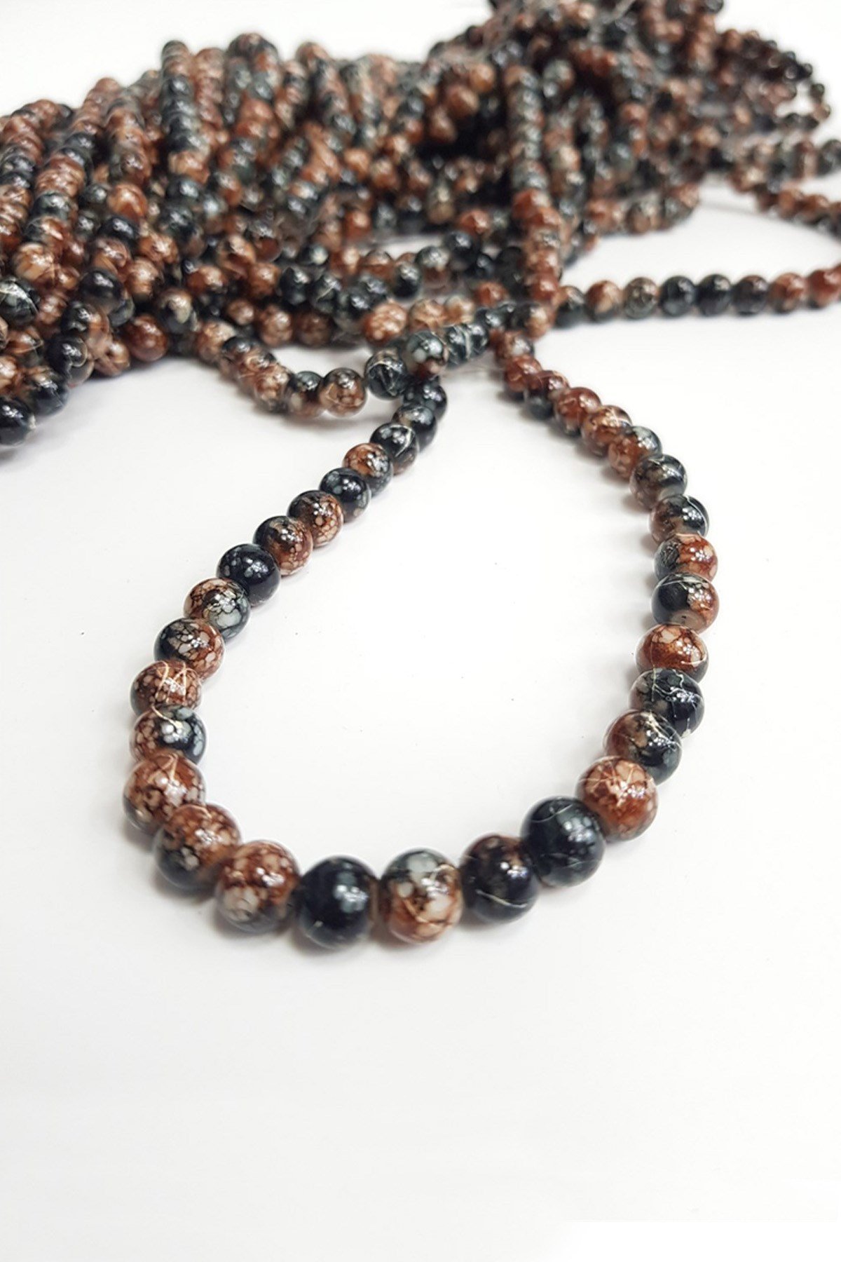 Siyah-Kahve Desenli Dizi Cam Boncuk