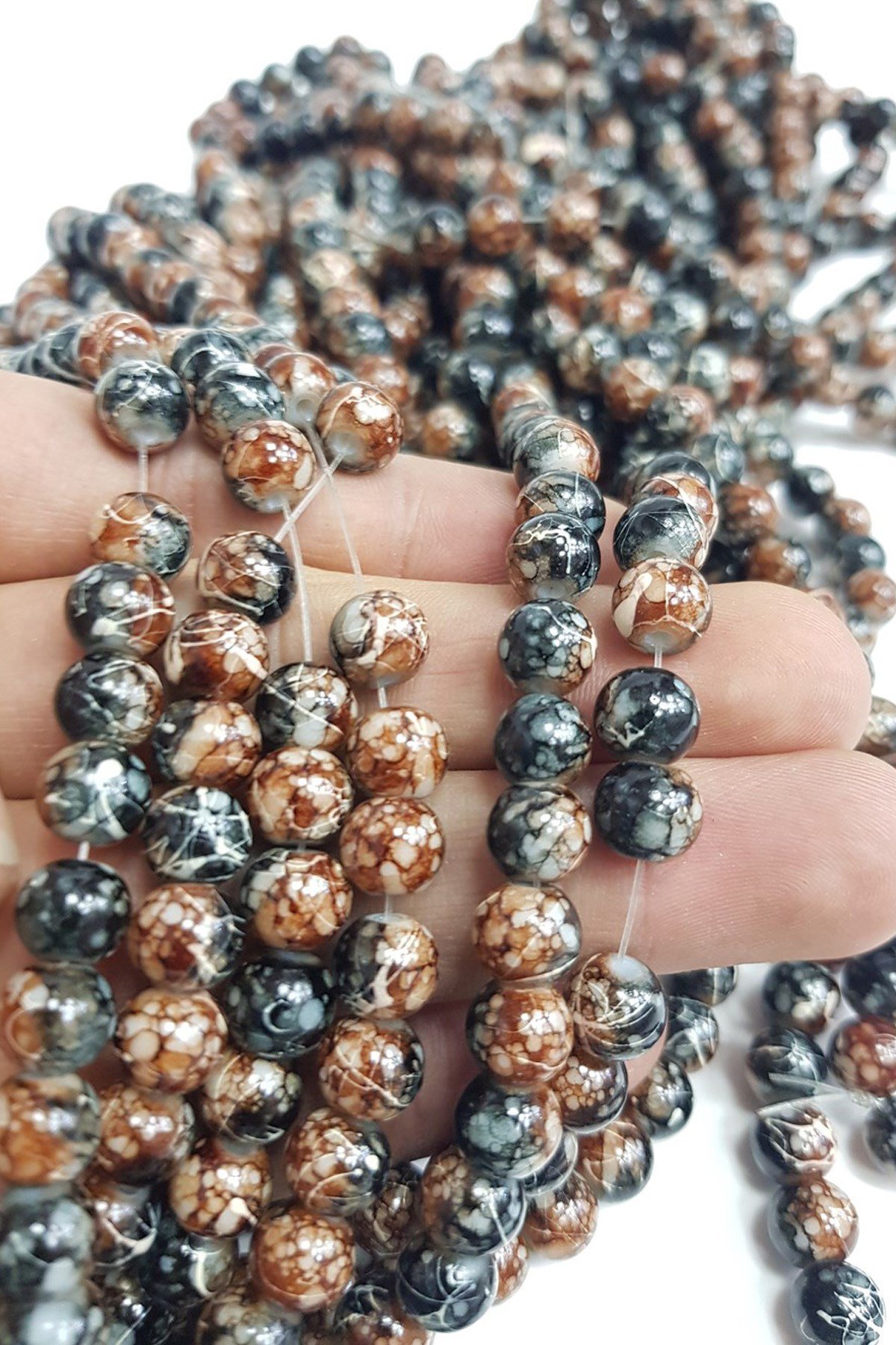 Siyah-Kahve Desenli Dizi Cam Boncuk