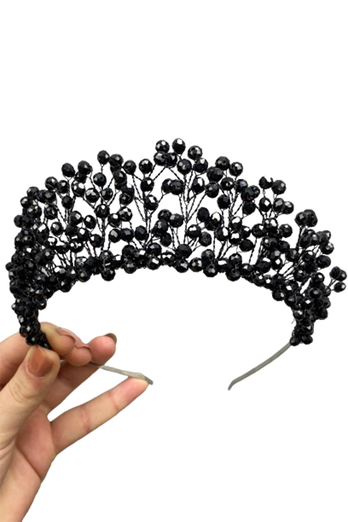 Siyah Kristal Boncuklu Aren Gelin ve Kına Tacı