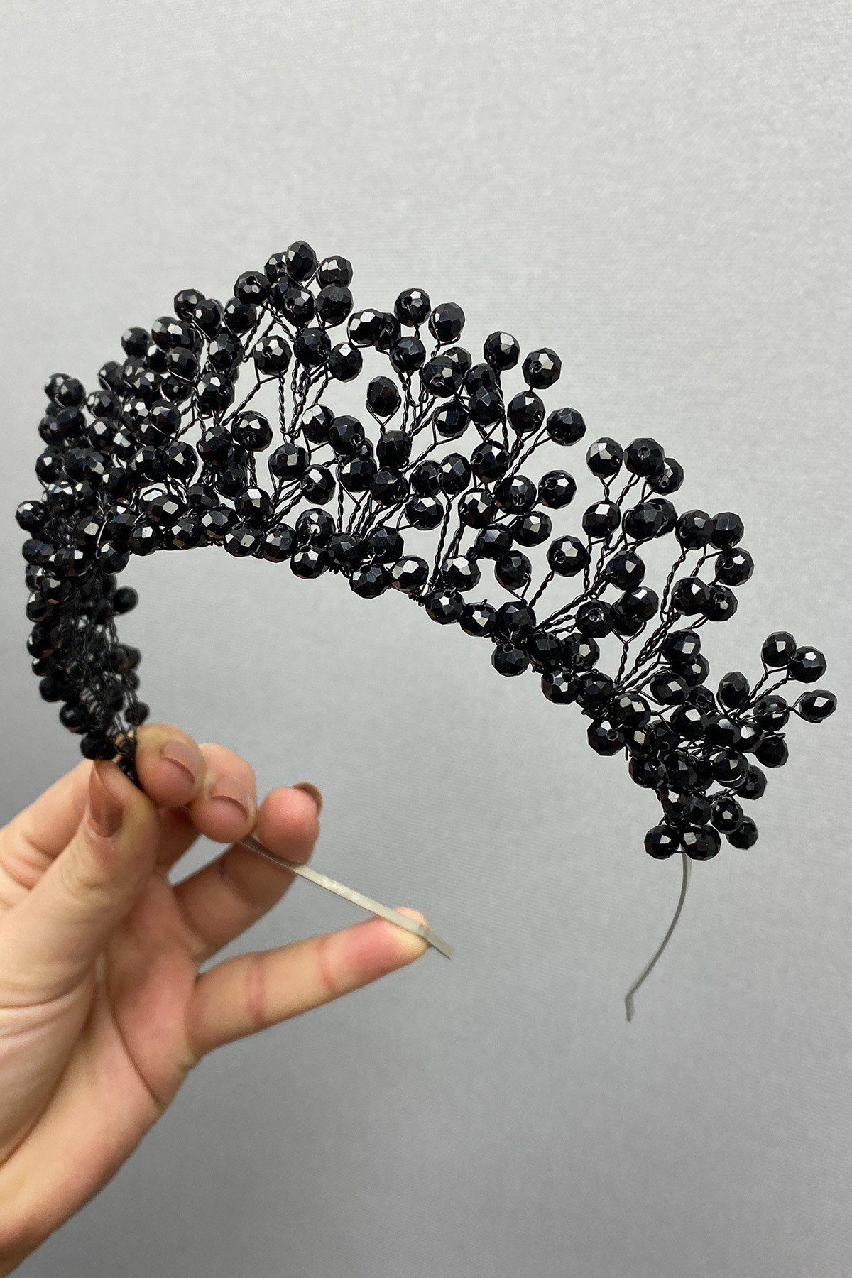 Siyah Kristal Boncuklu Aren Gelin ve Kına Tacı