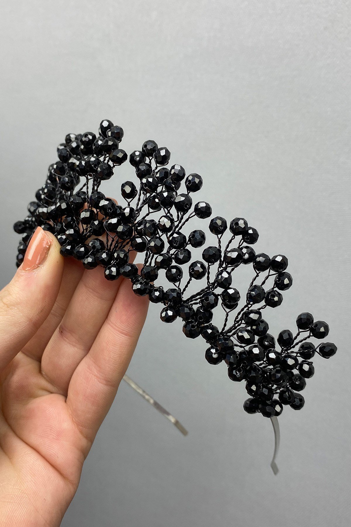 Siyah Kristal Boncuklu Aren Gelin ve Kına Tacı