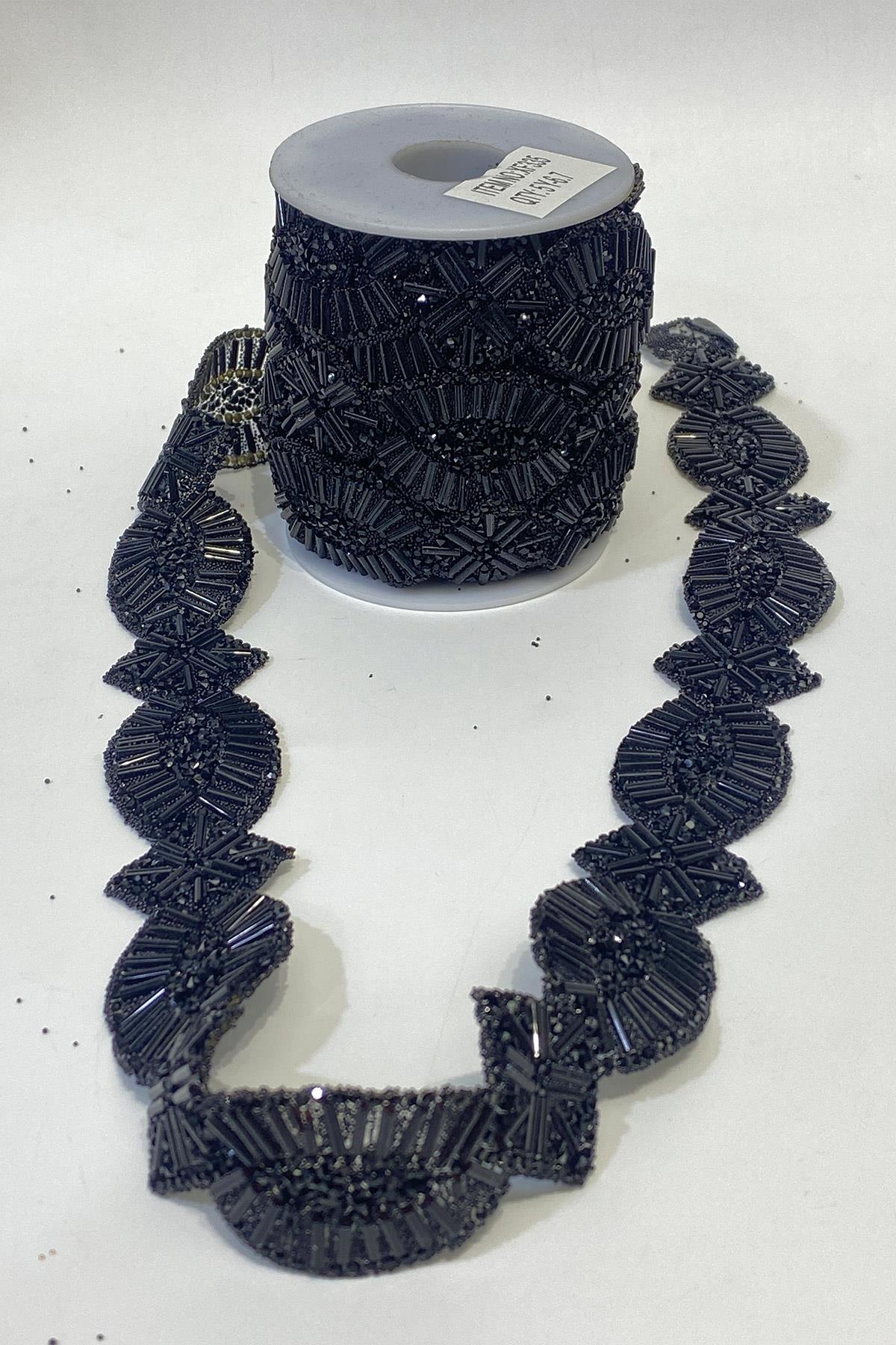 Siyah Ütüyle Yapışan Taşlı Oval Aksesuar Boncuklu Şerit