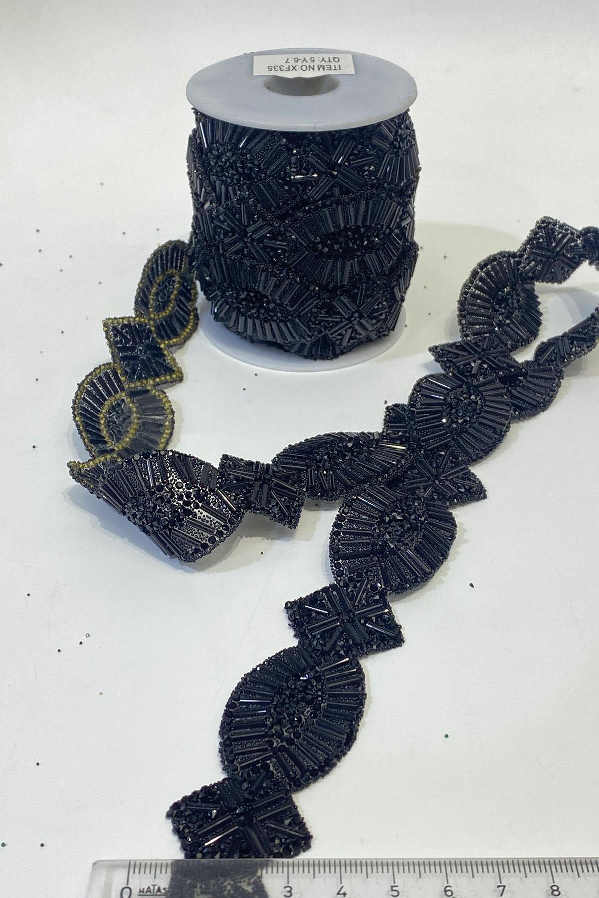 Siyah Ütüyle Yapışan Taşlı Oval Aksesuar Boncuklu Şerit