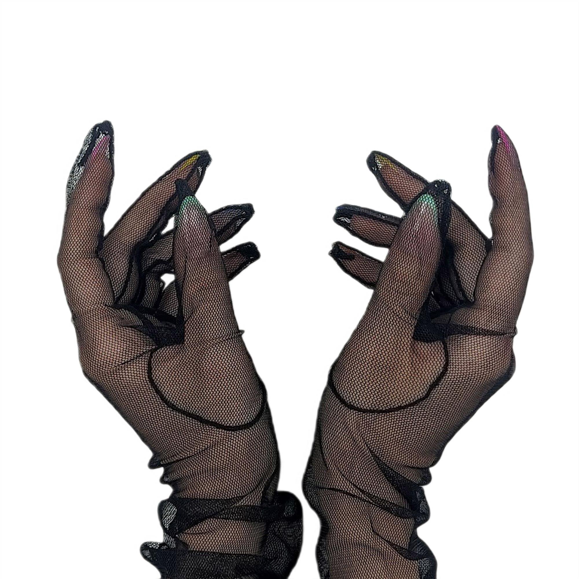 Siyah Uzun Tüllü Gelin Eldiveni