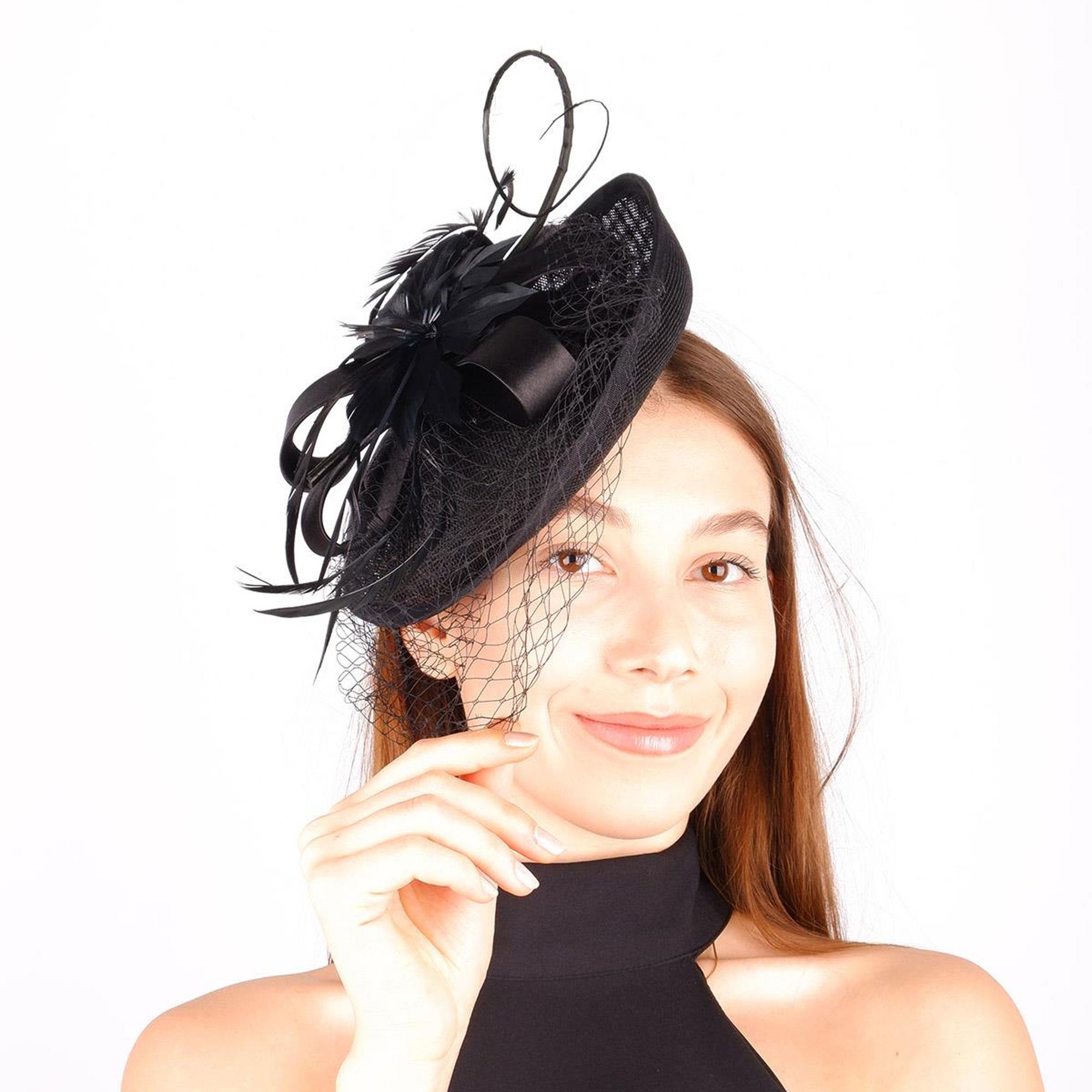 Siyah Vualet Nikah Şapkası Lema Taşlı Fiyonklu Gelin Aksesuarı