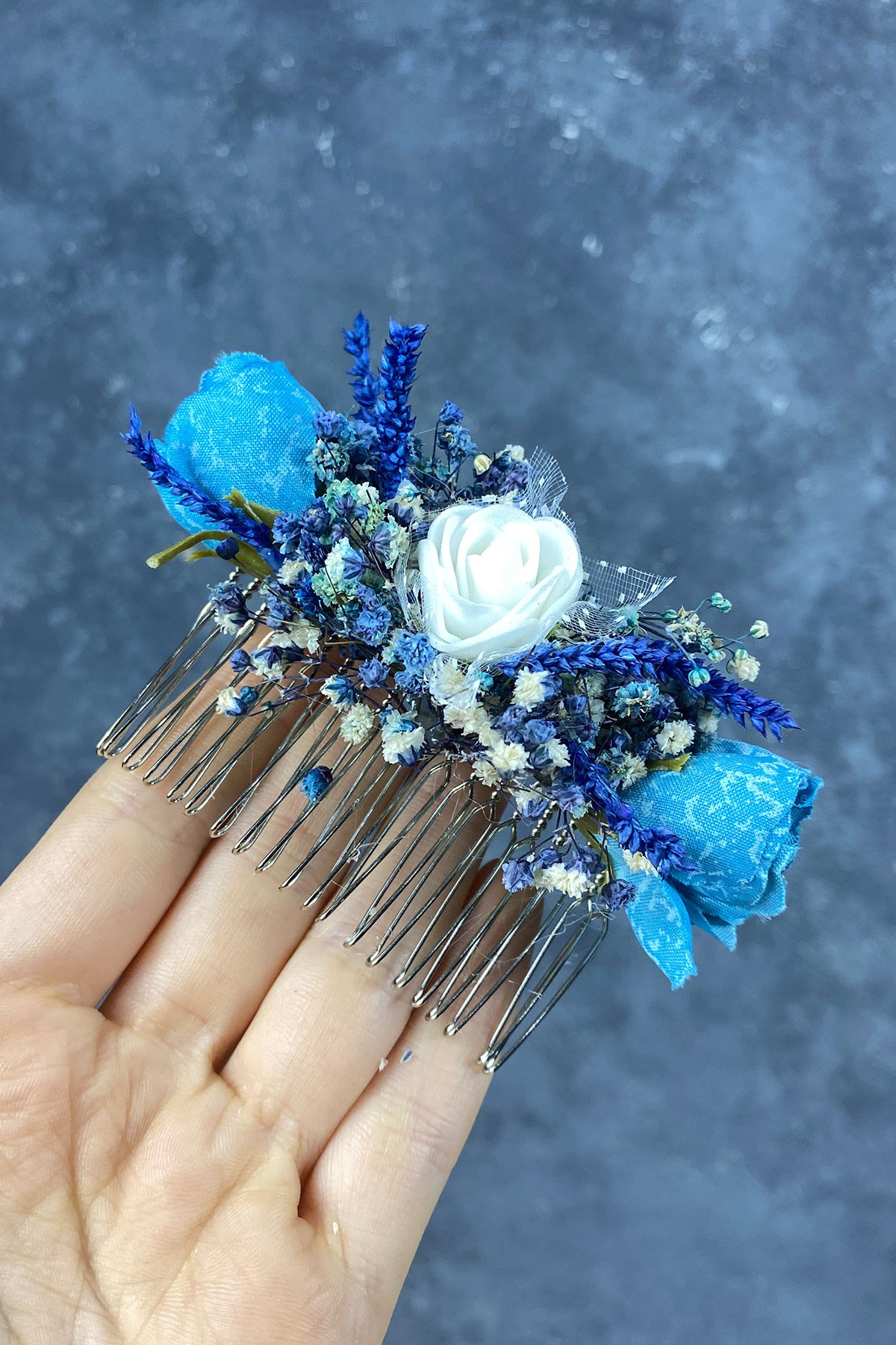 Şoklanmış Cipso Yapay Çiçekli Gelin Aksesuarı Saç Tokası