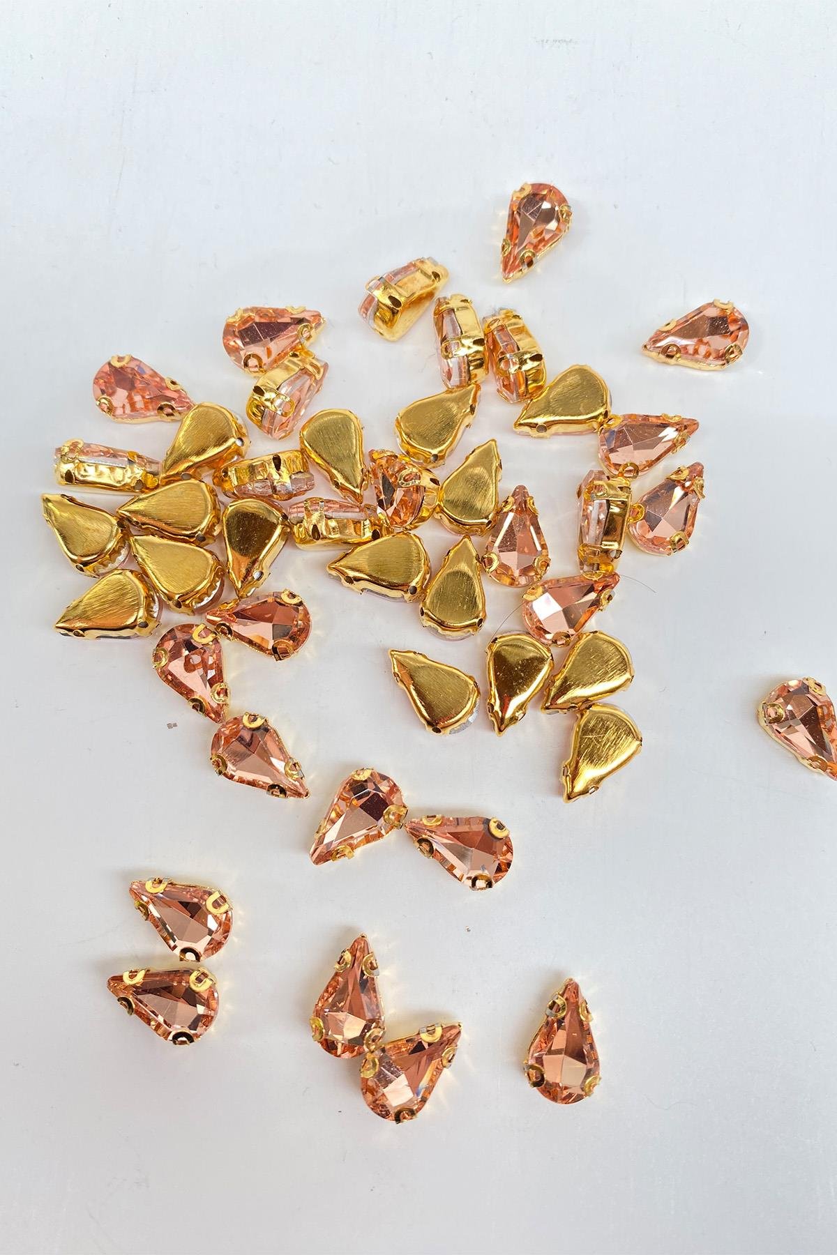 Somon Gold Zeminli Dikme Parlak Cam Damla Boncuk 10 Adet