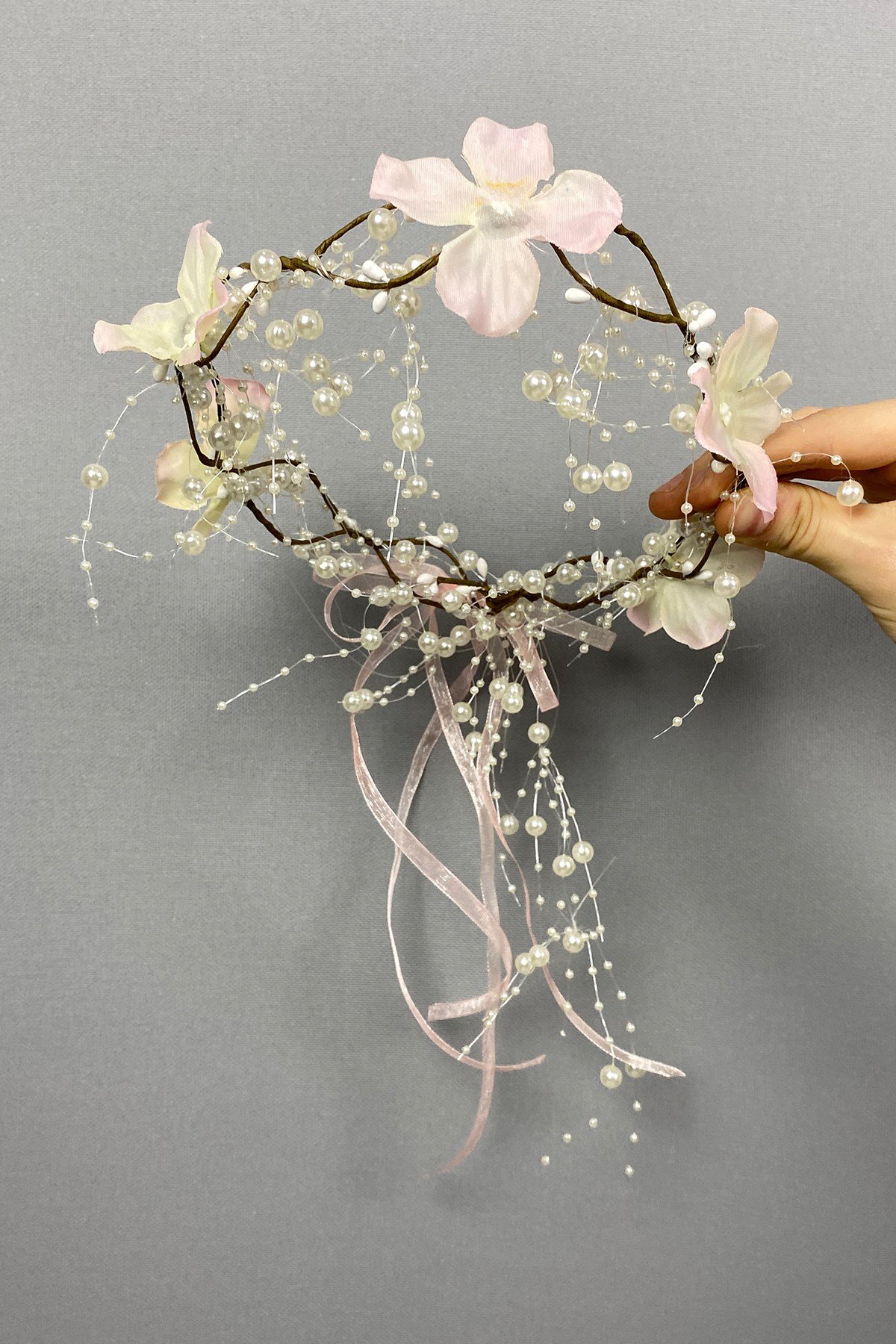 Somon Ortanca Çiçekli Özel Gelin Kına Tacı