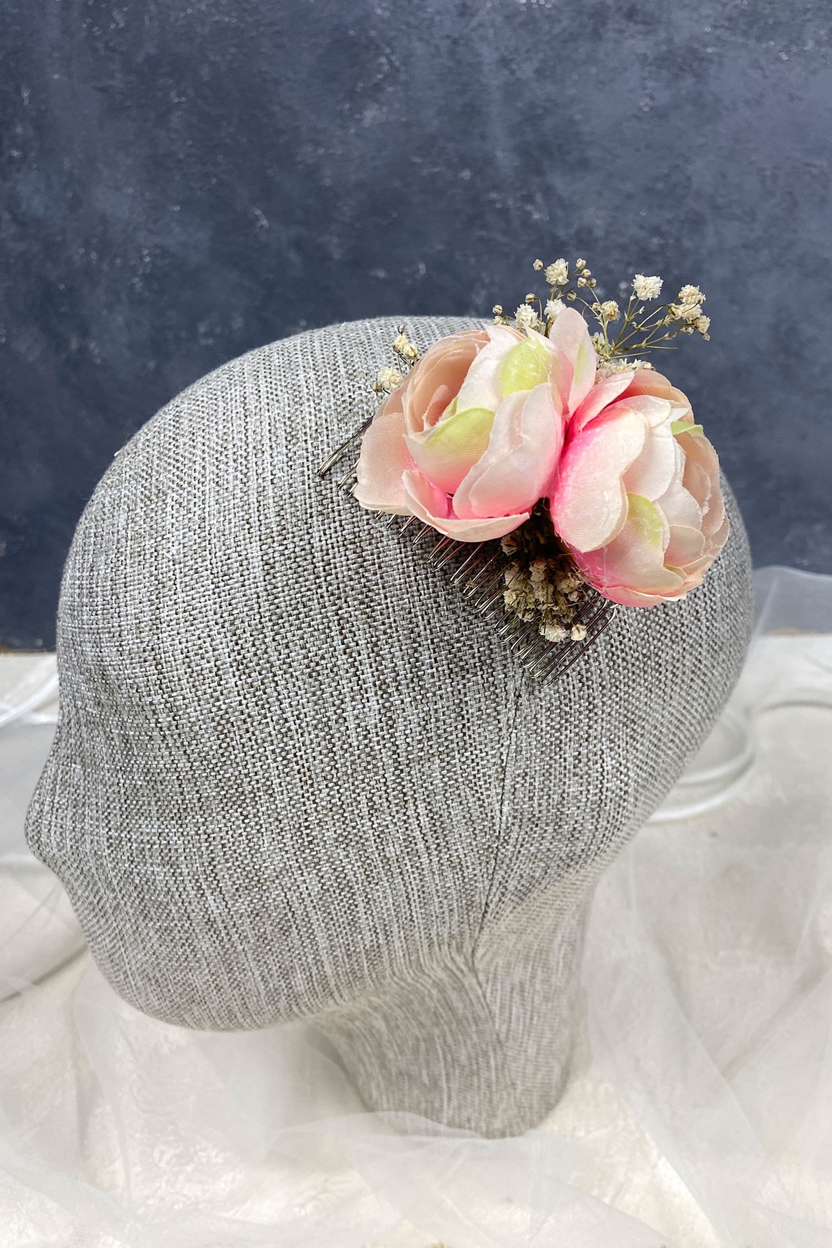 Somon Şakayık Çiçekli Cipsolu Taraklı Saç Tokası