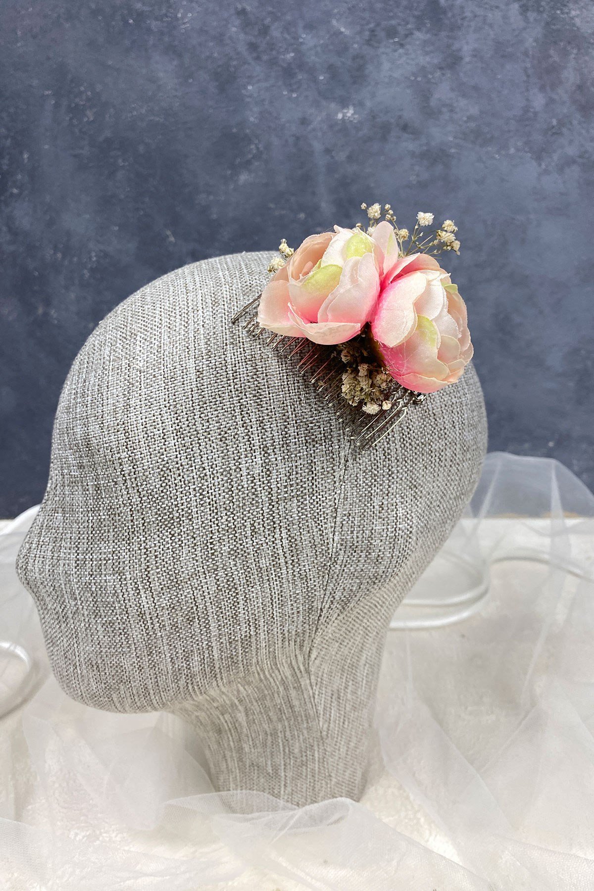 Somon Şakayık Çiçekli Cipsolu Taraklı Saç Tokası