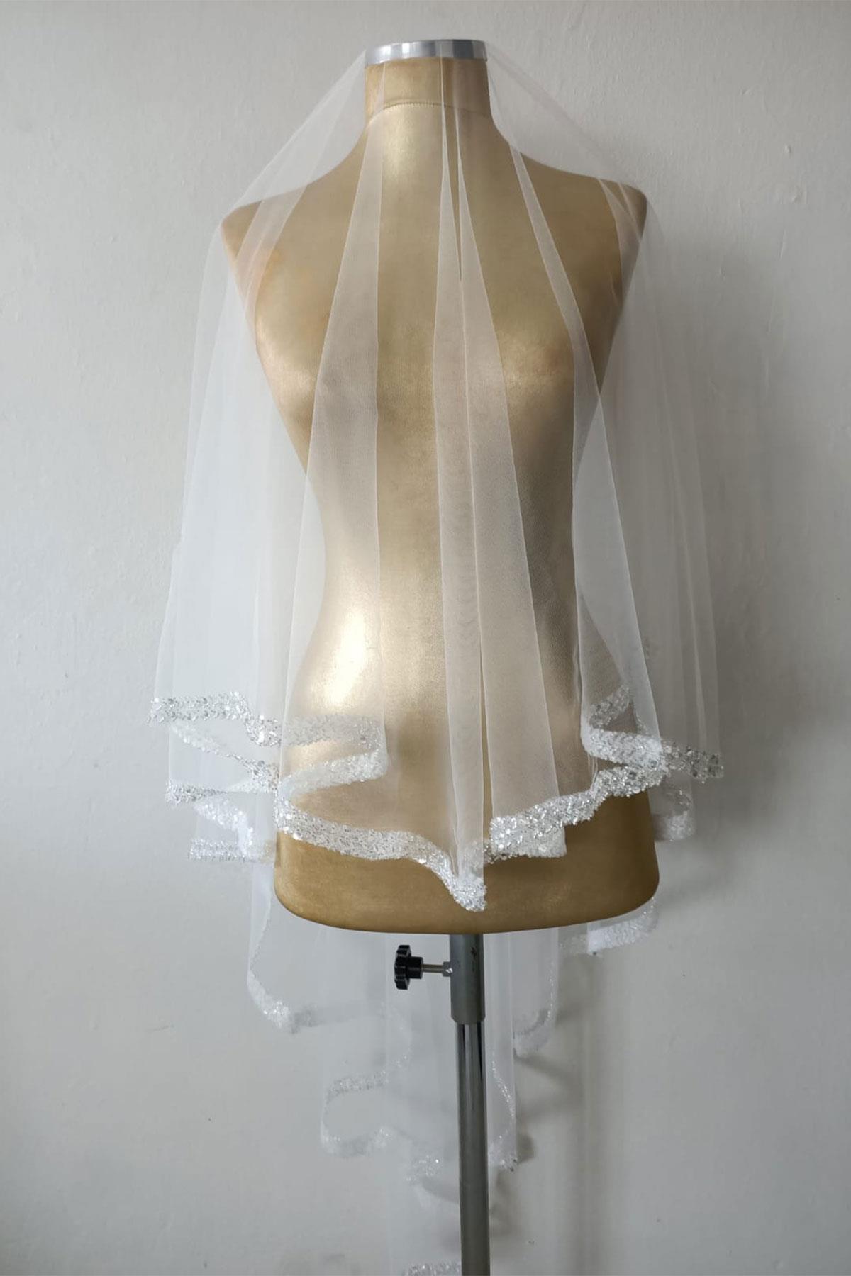 Su Model İşlemeli Gelin Kına Duvağı Yüz Örtüsü 2 mt