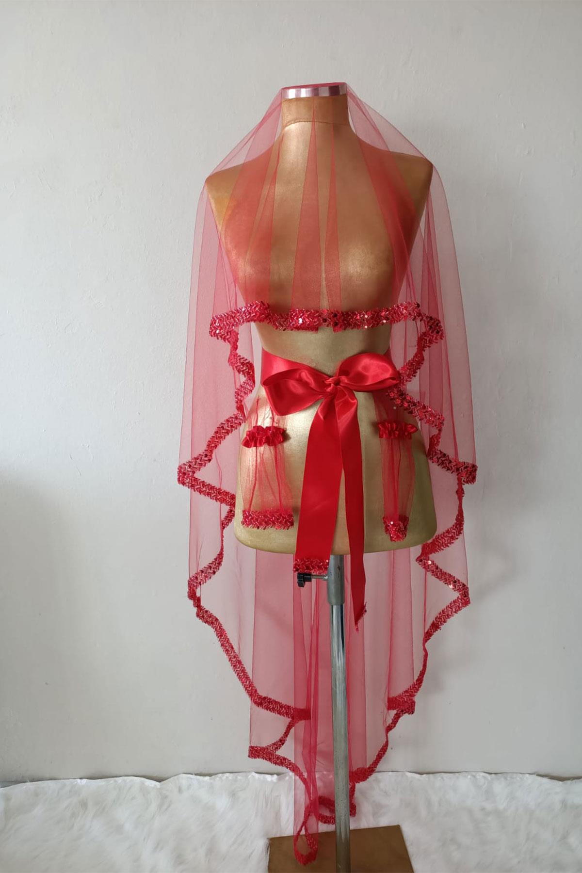 Su Model İşlemeli Gelin Kına Duvağı Yüz Örtüsü 2 mt