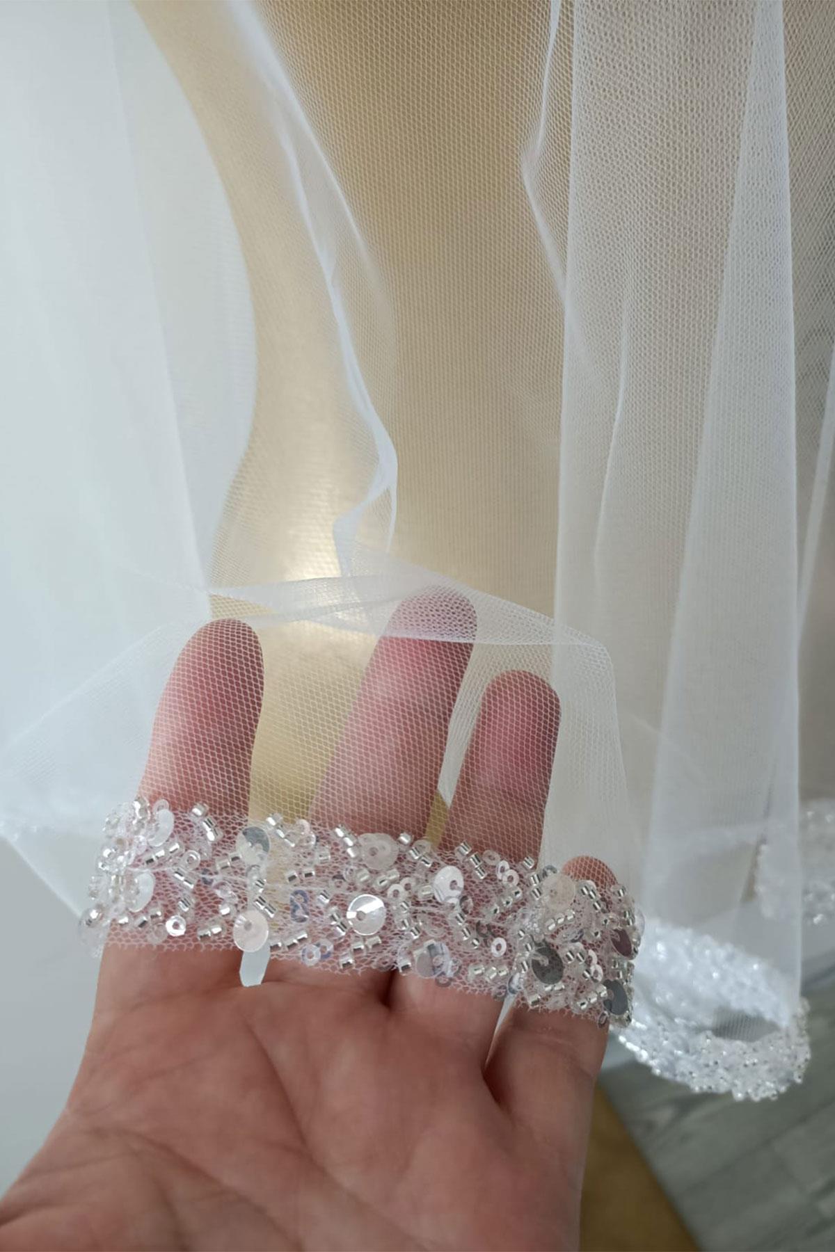 Su Model İşlemeli Gelin Kına Duvağı Yüz Örtüsü 2 mt