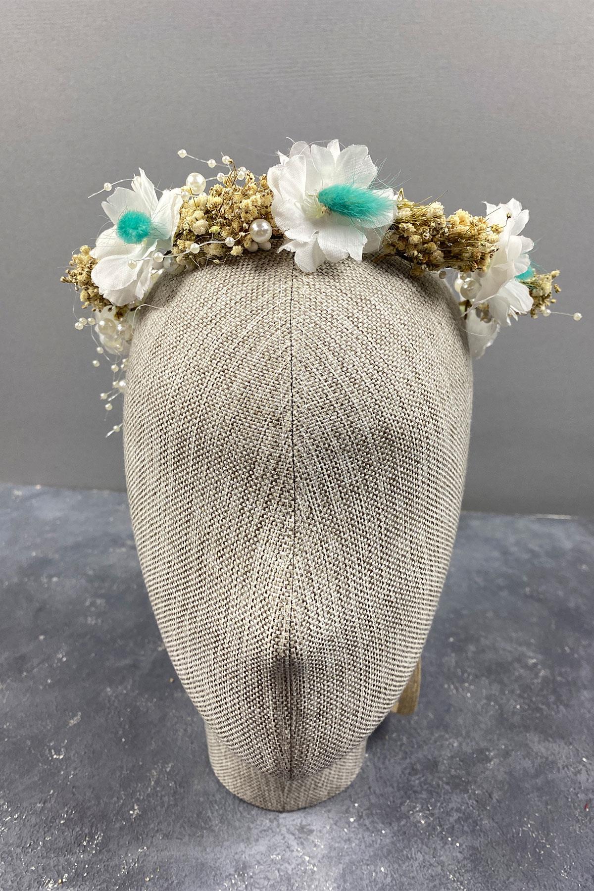 Su Yeşili  Bahar Dalı İncili Ve Cipsolu Dış Çekim Gelin Tacı