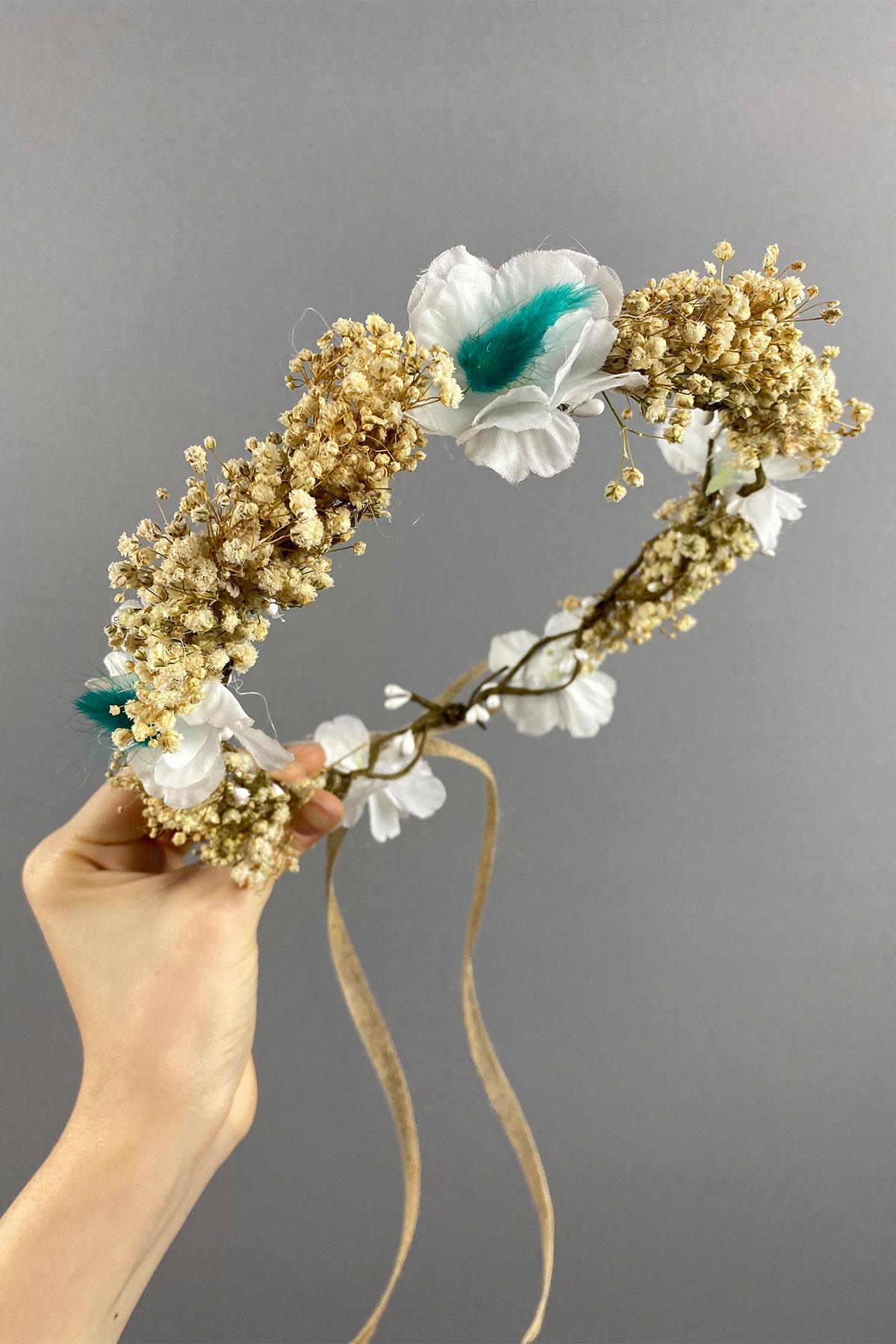 Su Yeşili Bahar Dalı Ve Cipsolu Dış Çekim Gelin Tacı