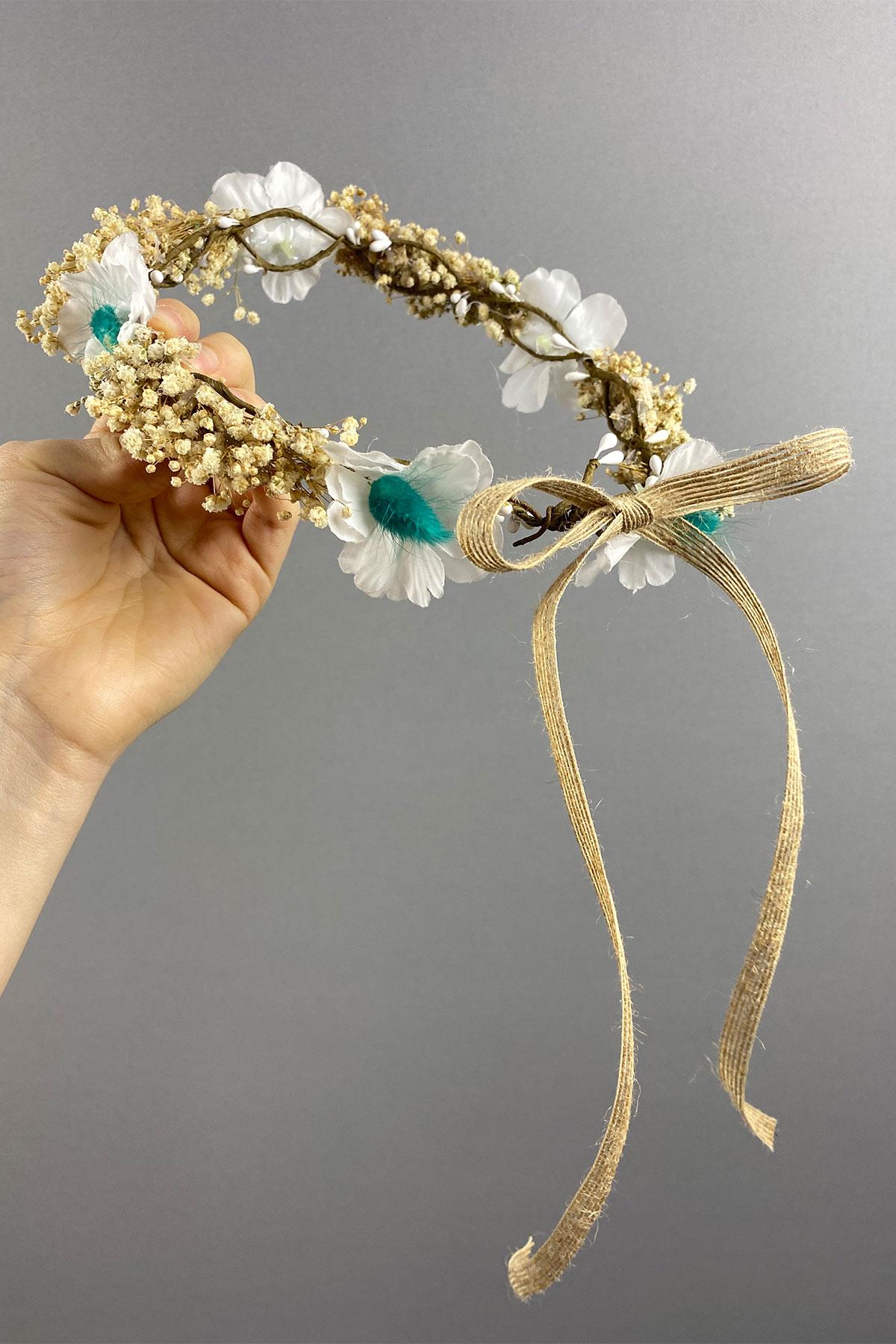 Su Yeşili Bahar Dalı Ve Cipsolu Dış Çekim Gelin Tacı