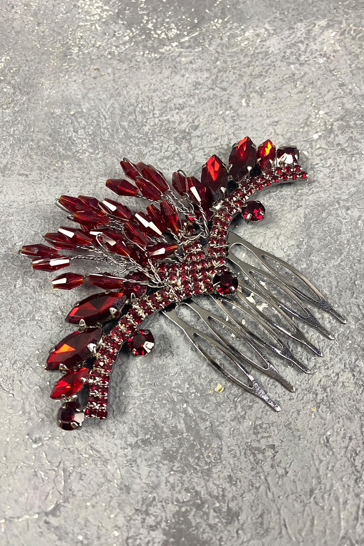 Taşlı Boncuk İşlemeli Diza Taraklı Gelin Saç Tokası