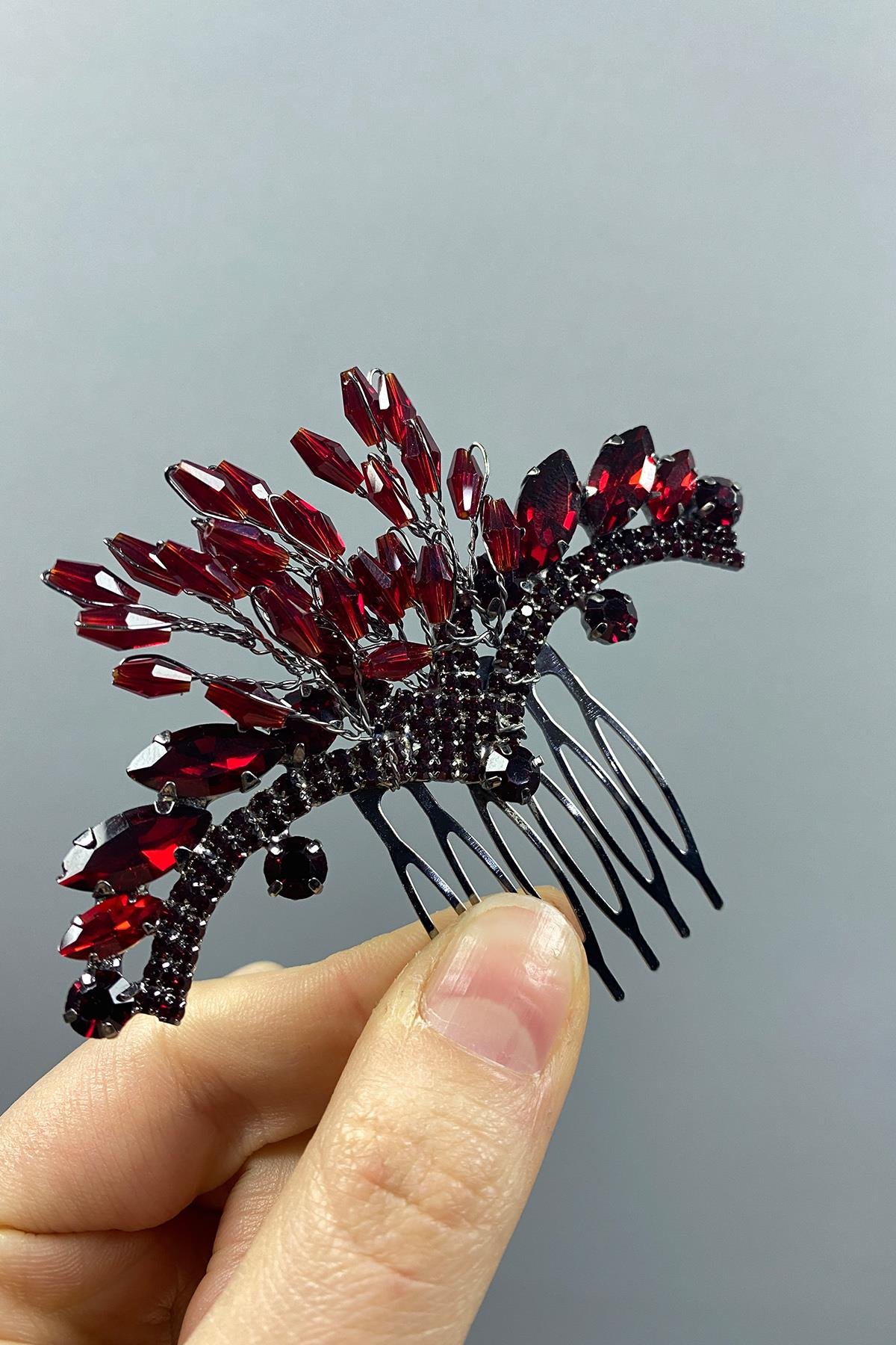 Taşlı Boncuk İşlemeli Diza Taraklı Gelin Saç Tokası