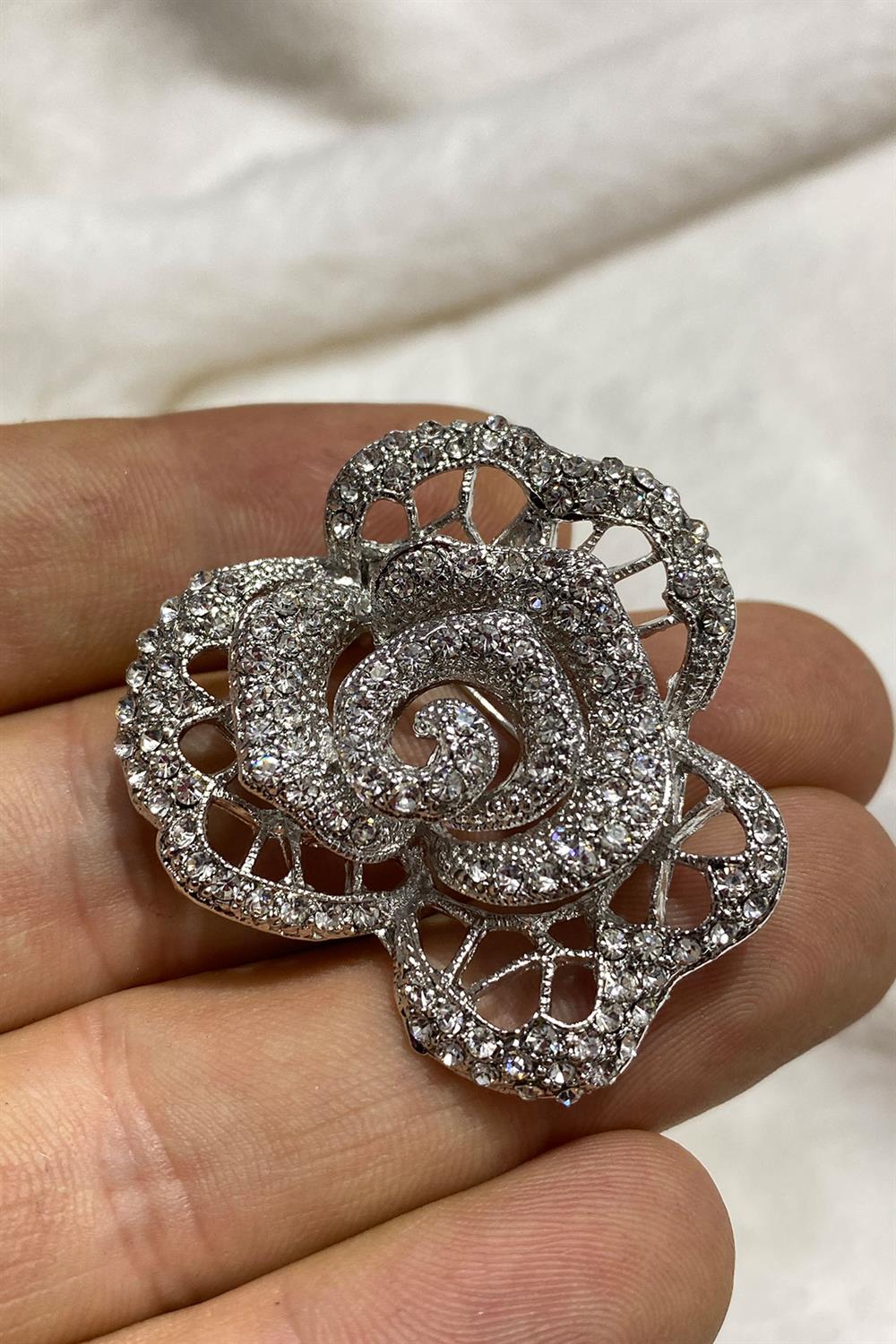 Taşlı Gül Elbise Broşu Yaka Broşu