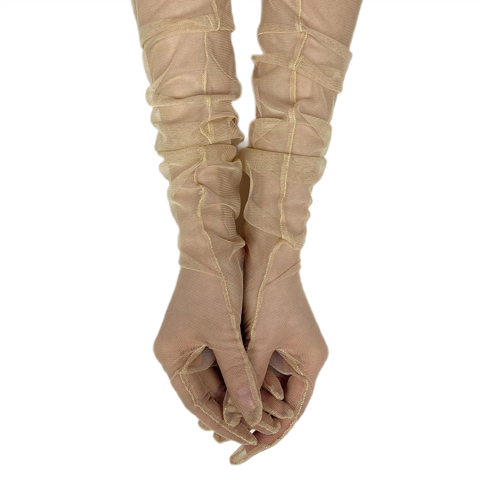 Ten Rengi Uzun Şık Gelin Eldiveni Tül Eldiven Nikah/Düğün/Parti Eldiveni