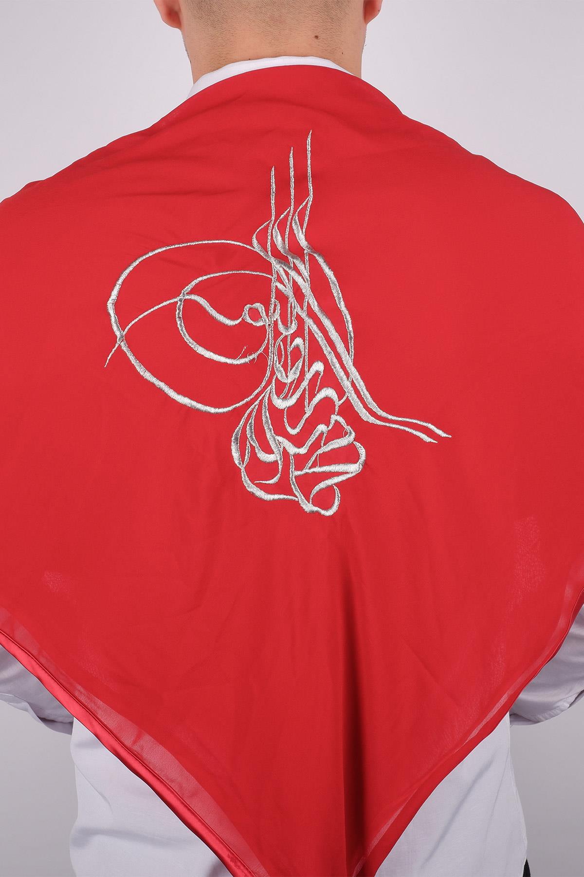 Tuğralı Gümüş Nakışlı Biyeli Damat Örtüsü